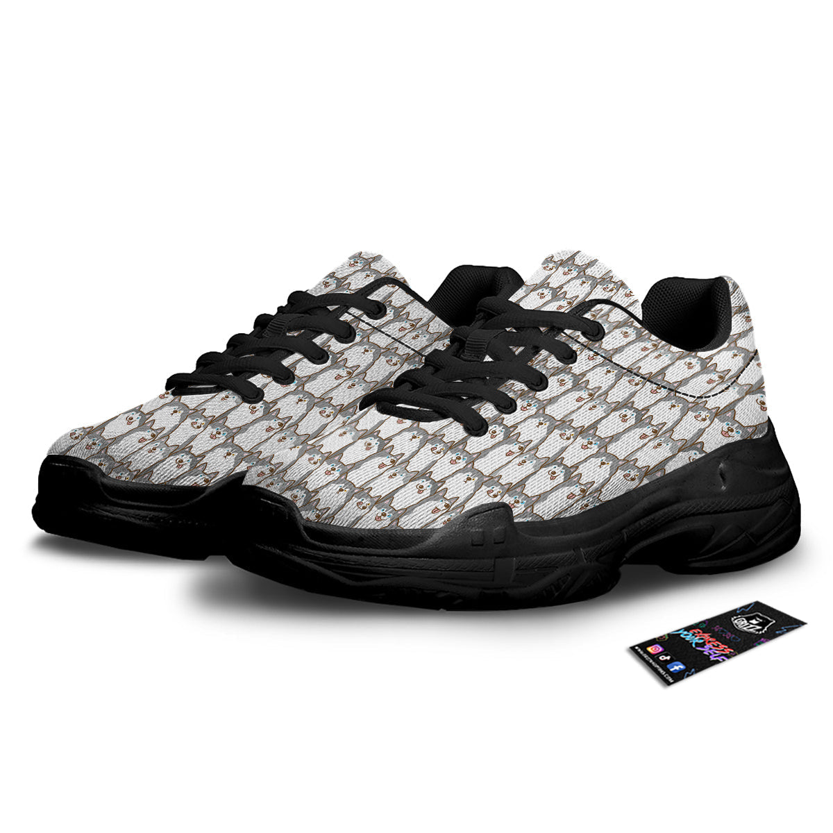 Siberian Husky Cute Print Pattern Black Chunky Shoes-grizzshop
