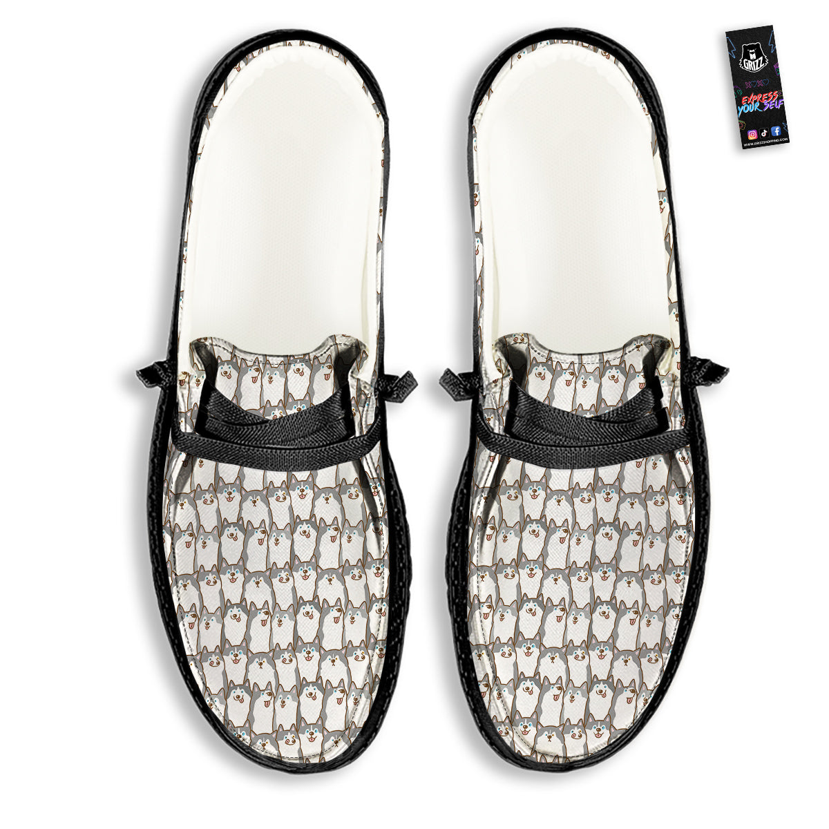 Siberian Husky Cute Print Pattern Black Loafers-grizzshop