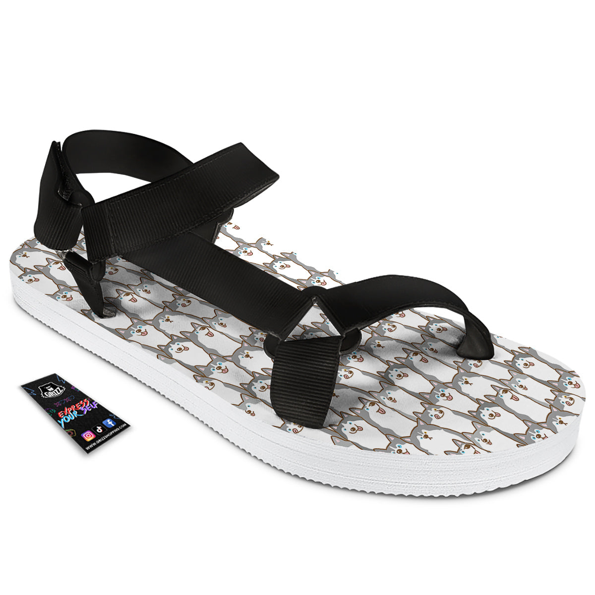 Siberian Husky Cute Print Pattern Black Open Toe Sandals-grizzshop