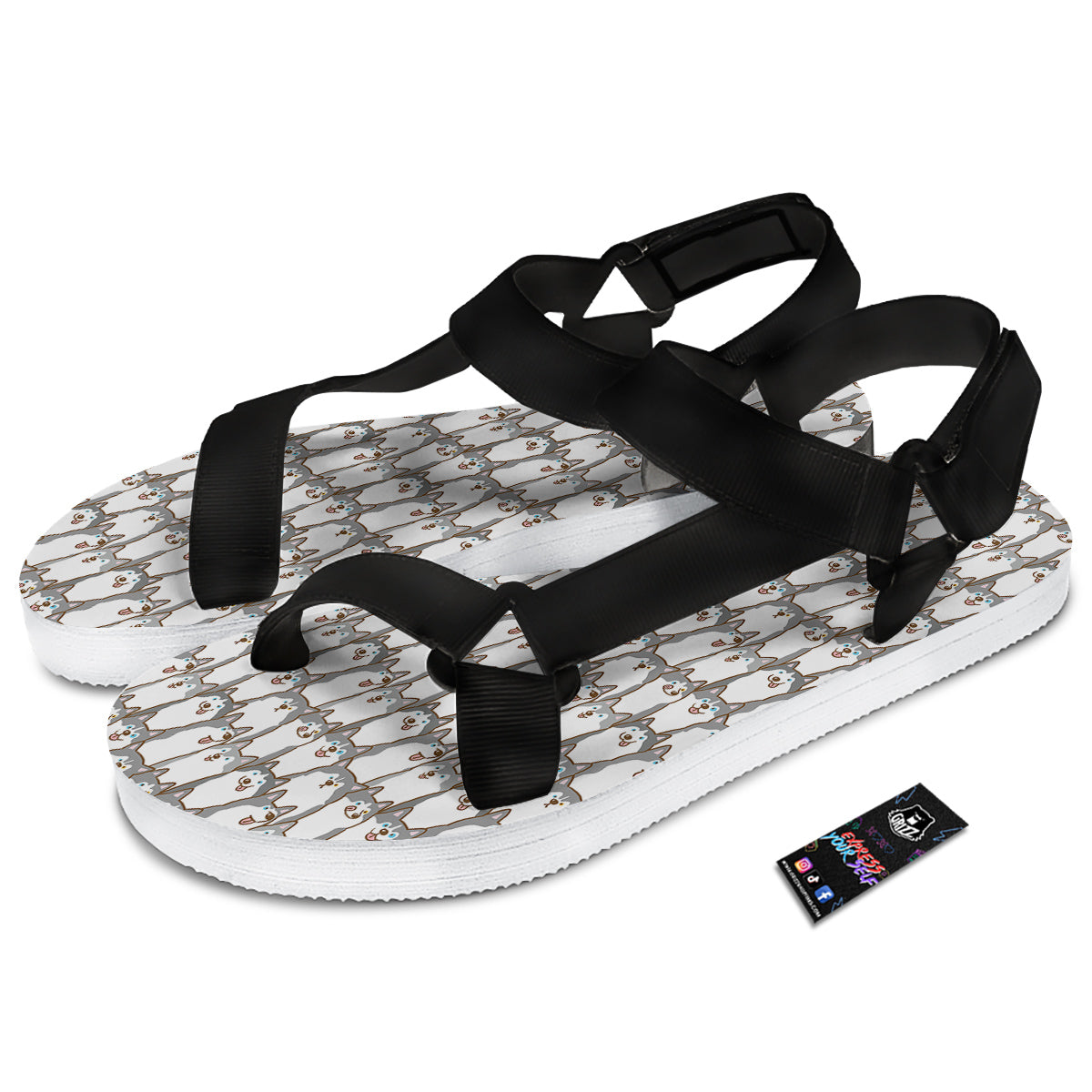 Siberian Husky Cute Print Pattern Black Open Toe Sandals-grizzshop