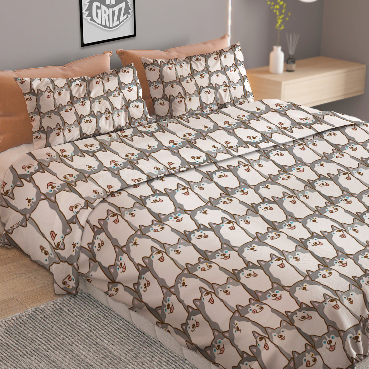 Siberian Husky Cute Print Pattern Duvet Cover Bedding Set