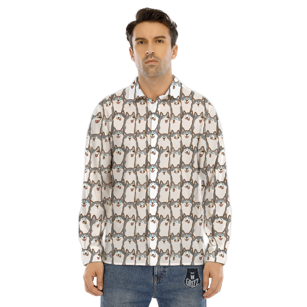Siberian Husky Cute Print Pattern Men's Dress Shirts-grizzshop