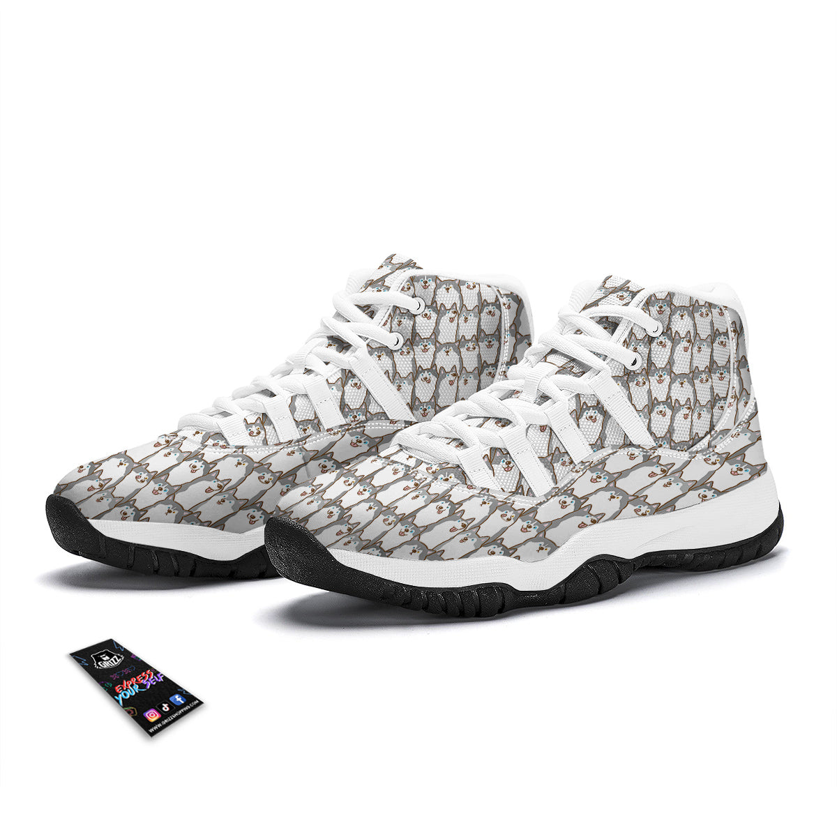 Siberian Husky Cute Print Pattern White Bball Shoes-grizzshop