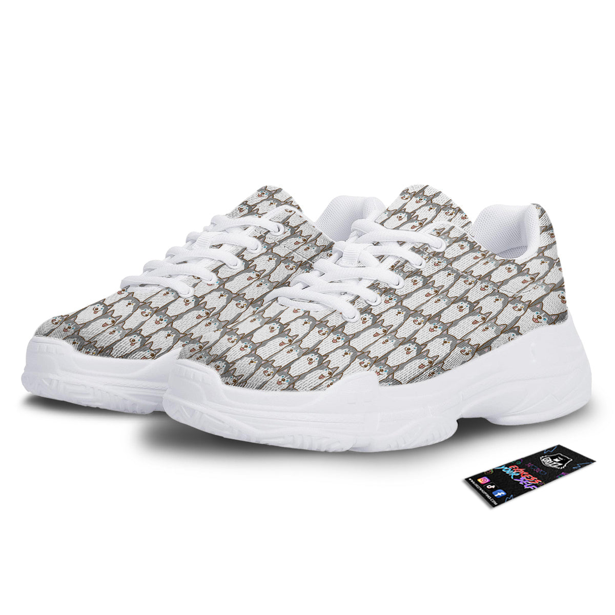 Siberian Husky Cute Print Pattern White Chunky Shoes-grizzshop