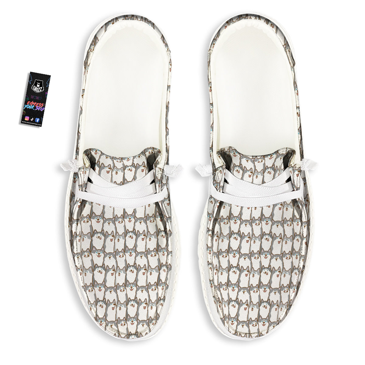 Siberian Husky Cute Print Pattern White Loafers-grizzshop