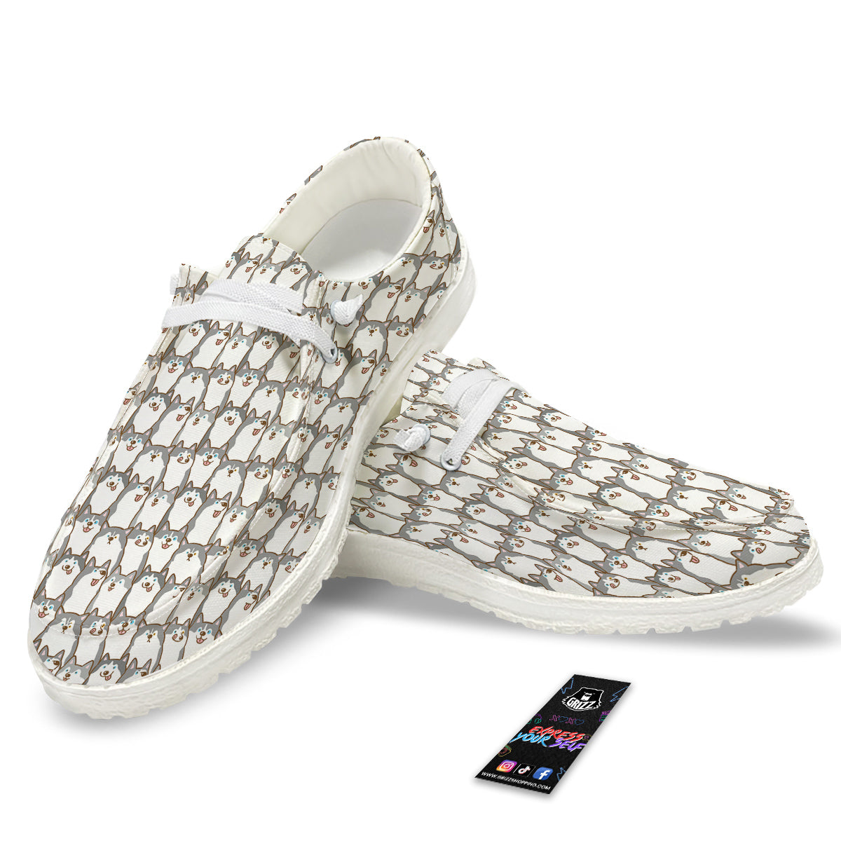 Siberian Husky Cute Print Pattern White Loafers-grizzshop