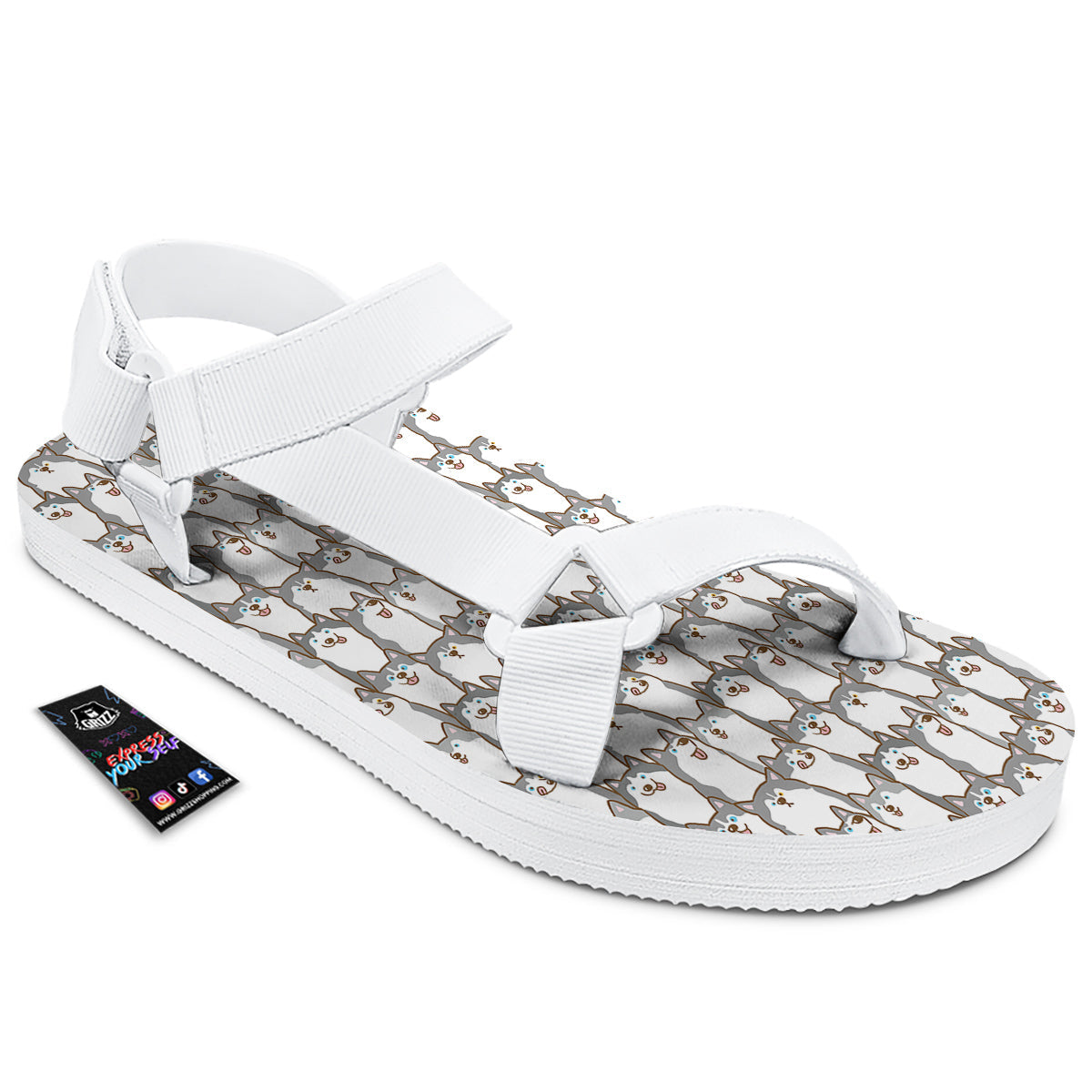 Siberian Husky Cute Print Pattern White Open Toe Sandals-grizzshop