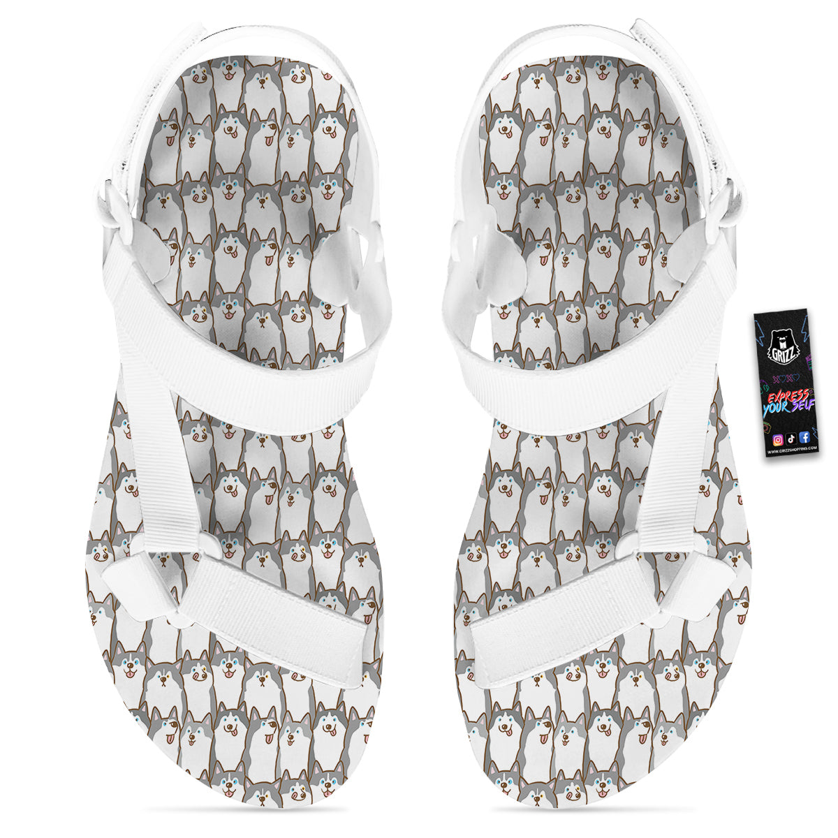 Siberian Husky Cute Print Pattern White Open Toe Sandals-grizzshop