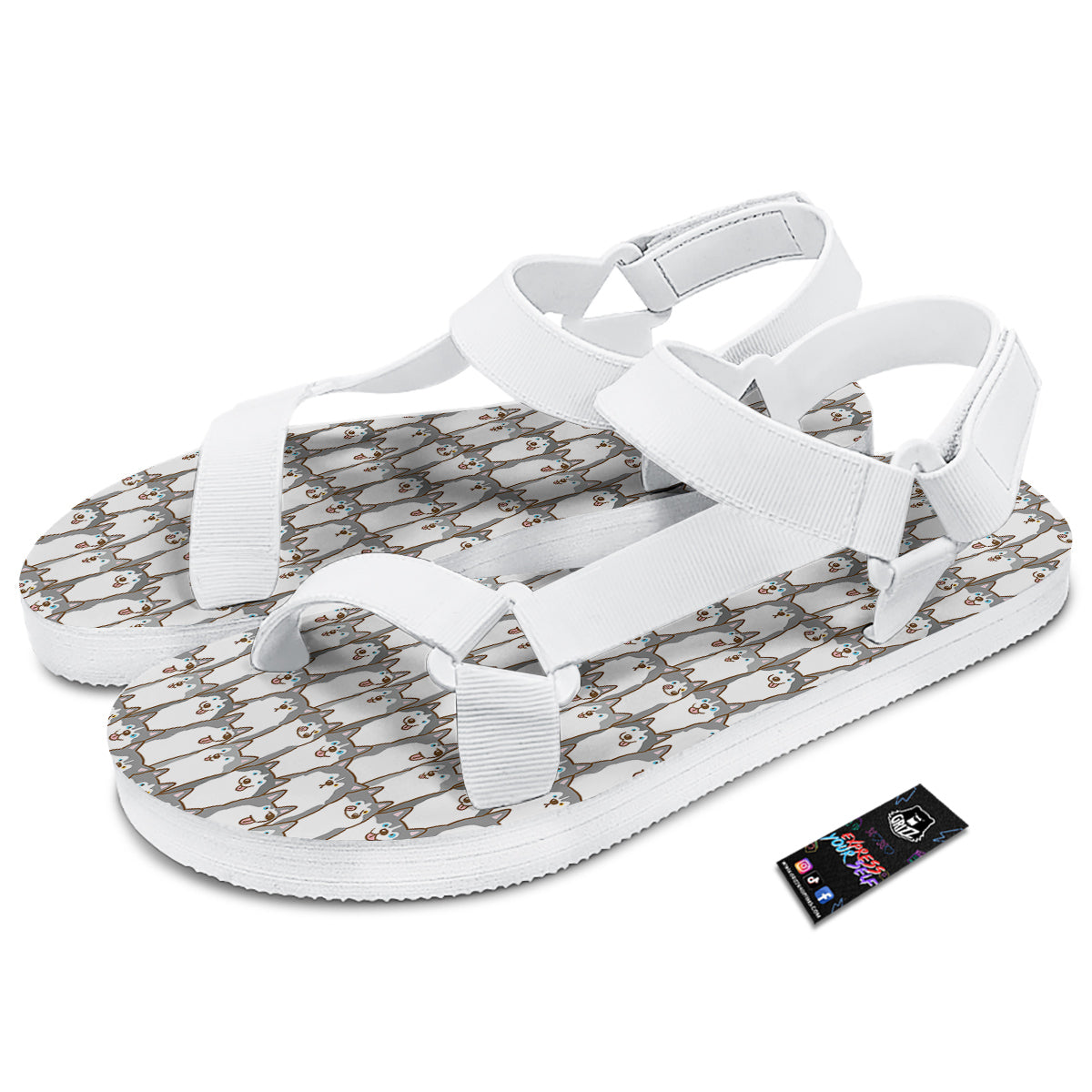 Siberian Husky Cute Print Pattern White Open Toe Sandals-grizzshop