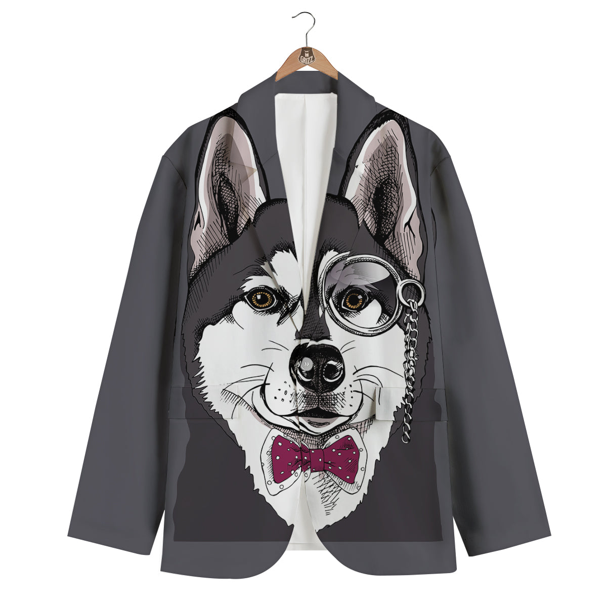 Siberian Husky Funny Glass Print Men's Blazer-grizzshop