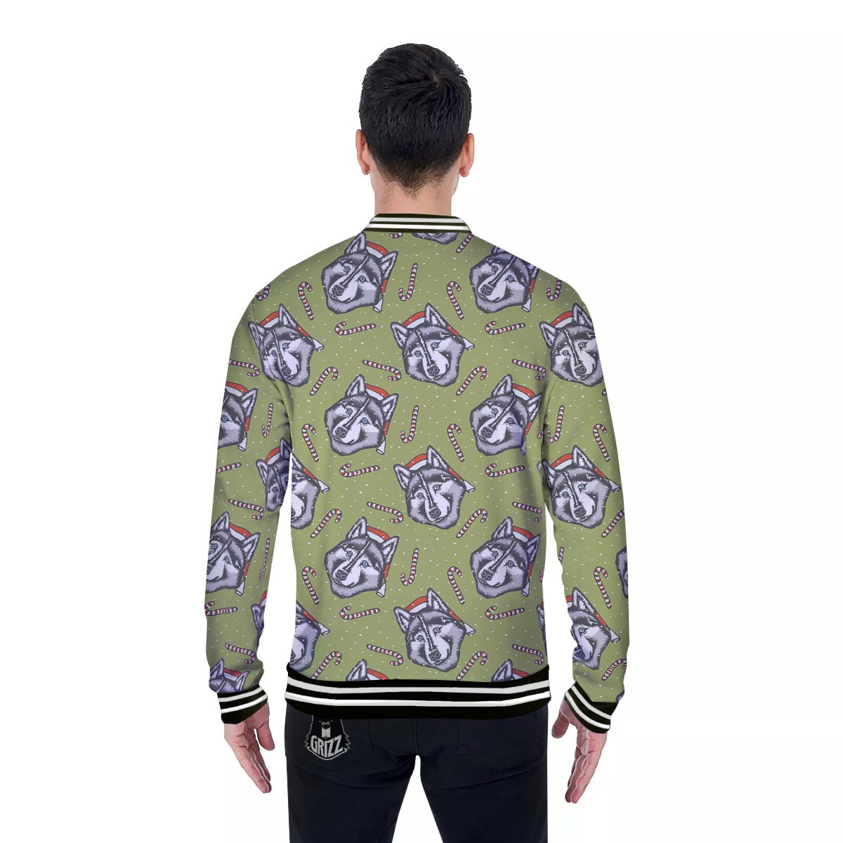 Siberian Husky Santa Print Pattern Baseball Jacket-grizzshop