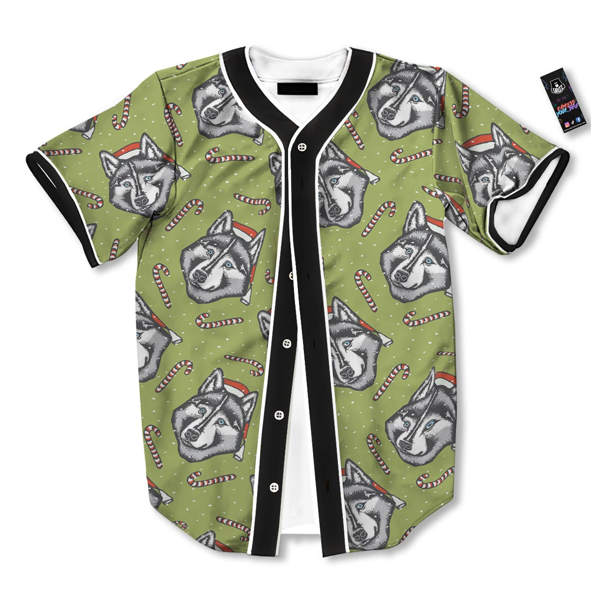Siberian Husky Santa Print Pattern Baseball Jersey-grizzshop