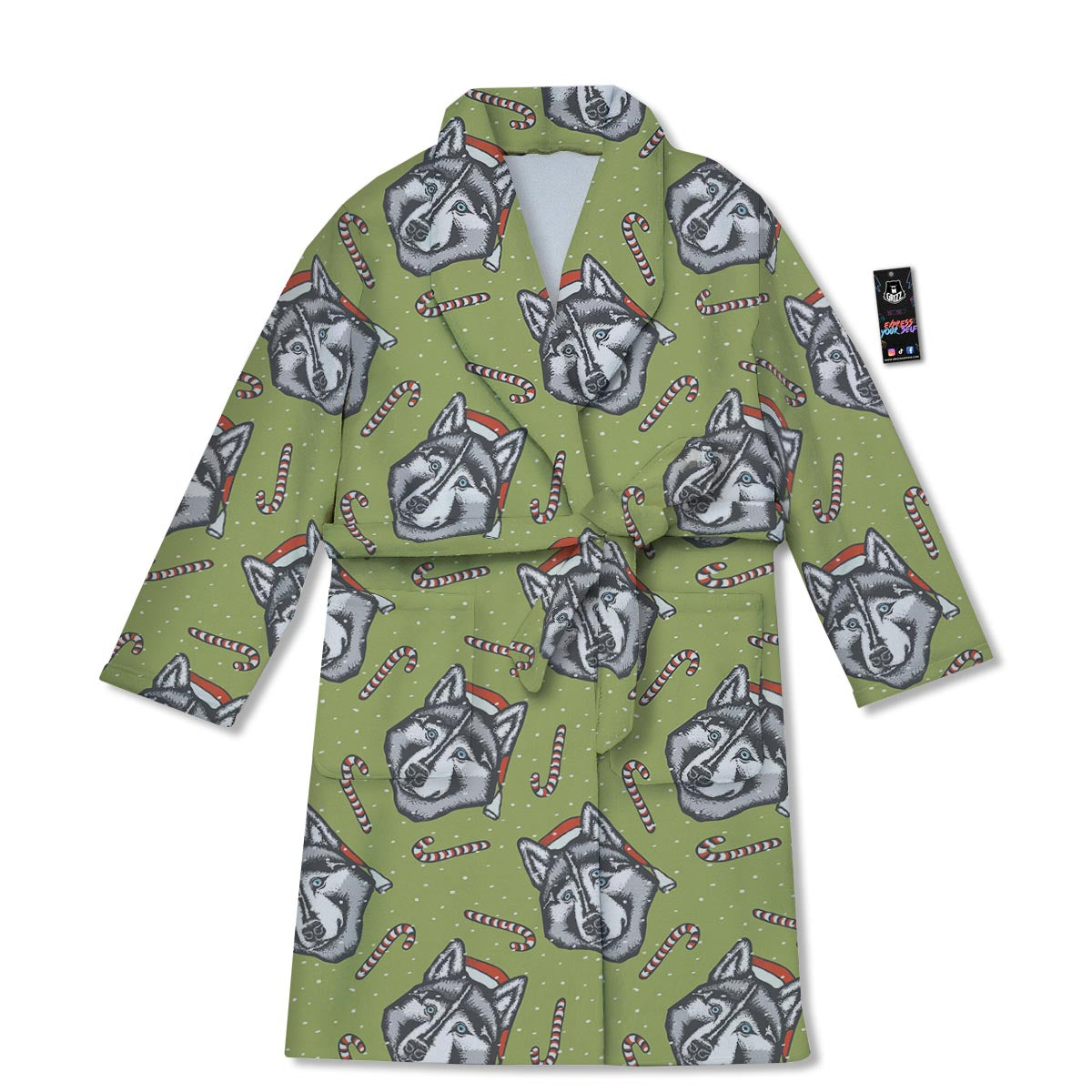 Siberian Husky Santa Print Pattern Bathrobe-grizzshop