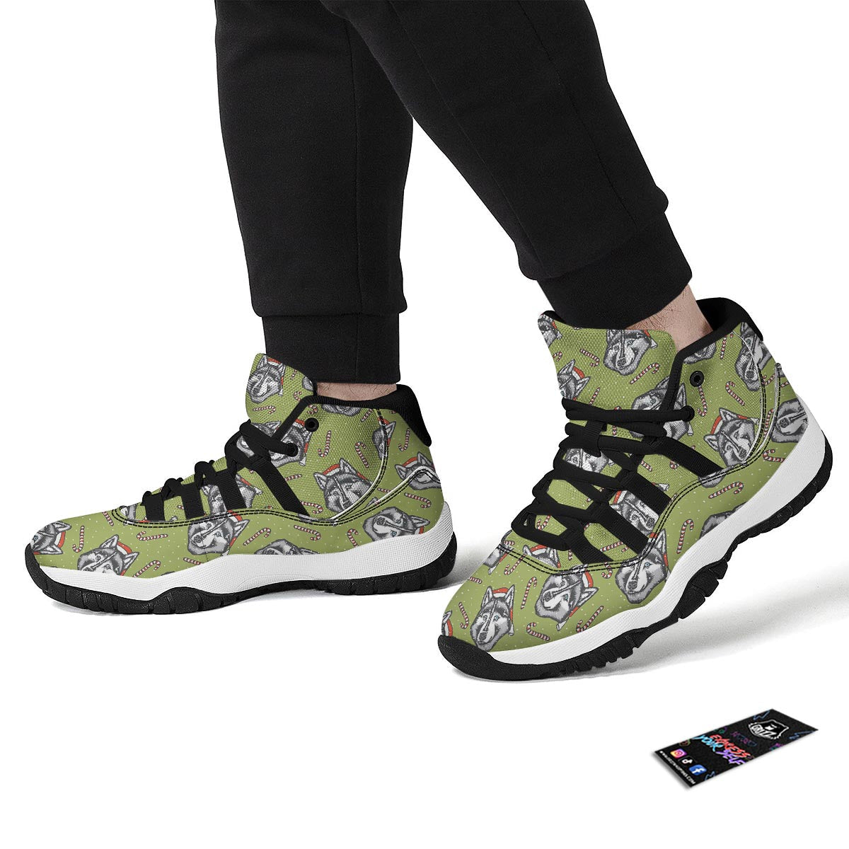 Siberian Husky Santa Print Pattern Black Bball Shoes-grizzshop