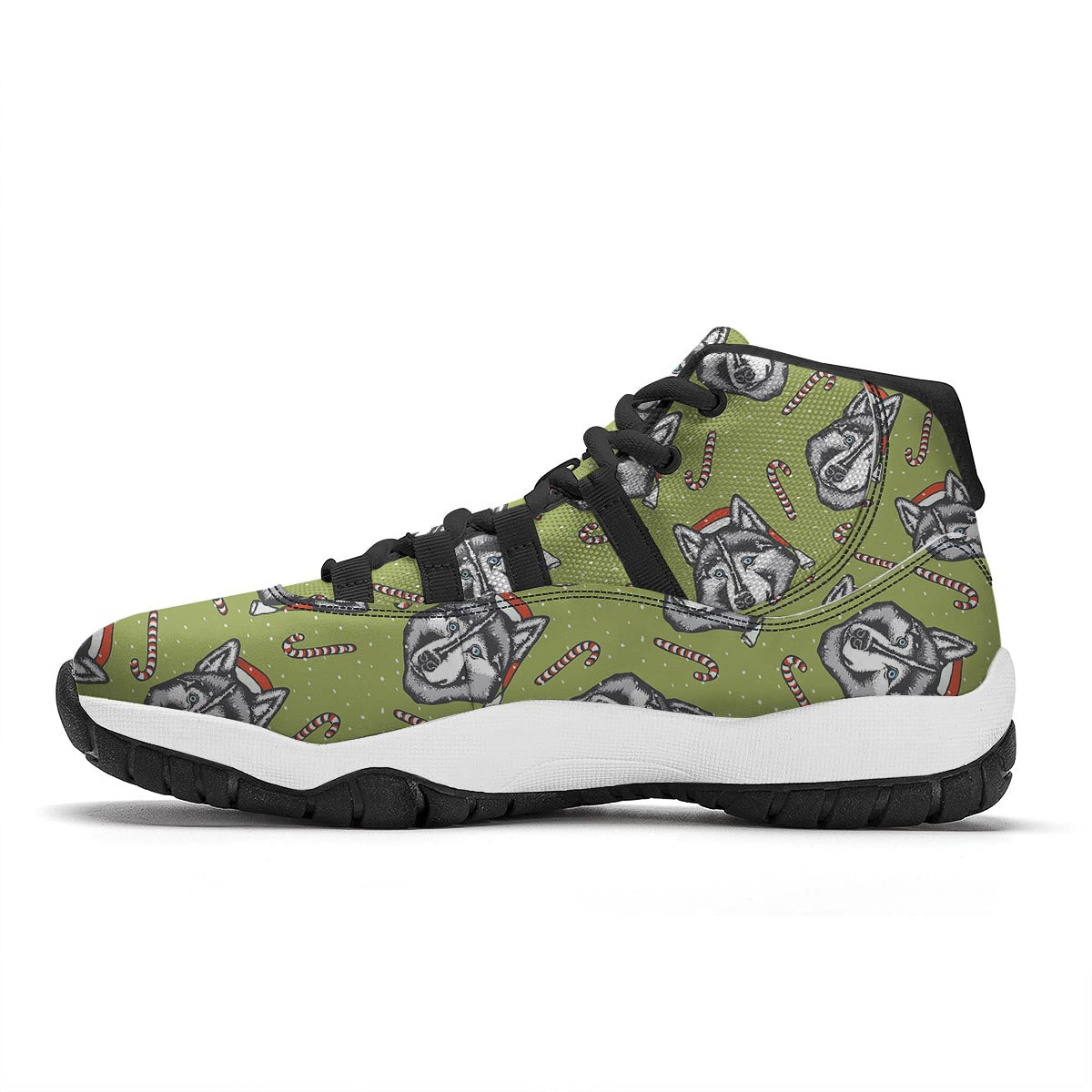 Siberian Husky Santa Print Pattern Black Bball Shoes-grizzshop