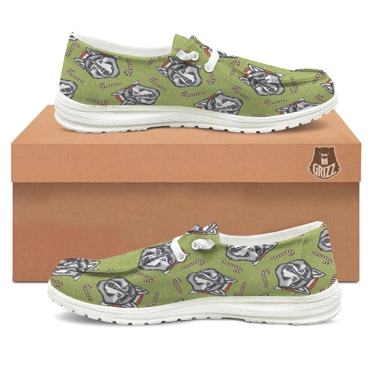 Siberian Husky Santa Print Pattern Black Loafers-grizzshop