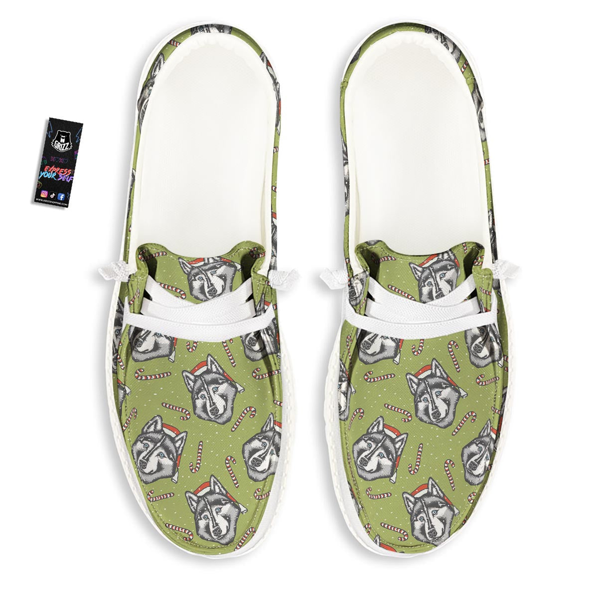 Siberian Husky Santa Print Pattern Black Loafers-grizzshop