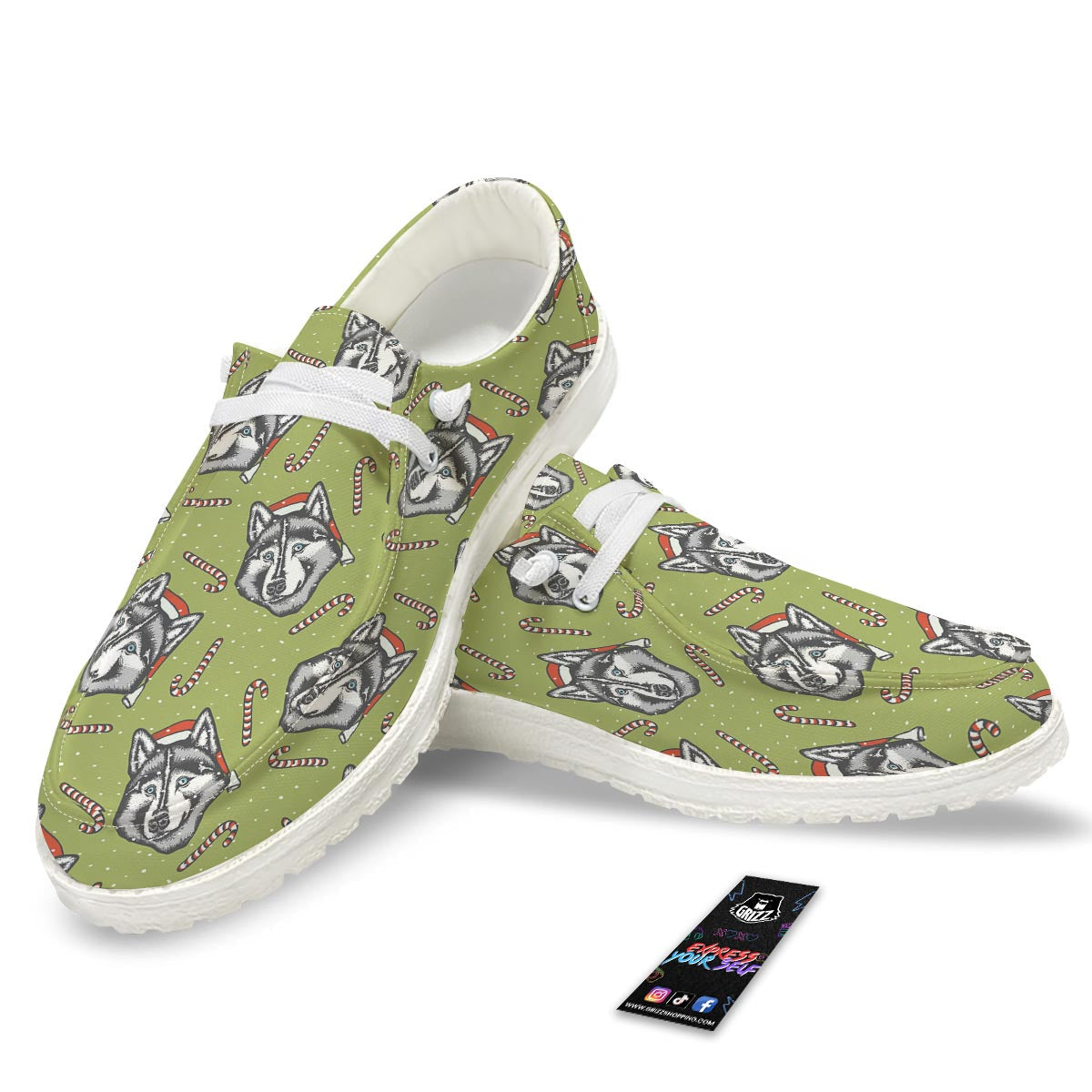Siberian Husky Santa Print Pattern Black Loafers-grizzshop