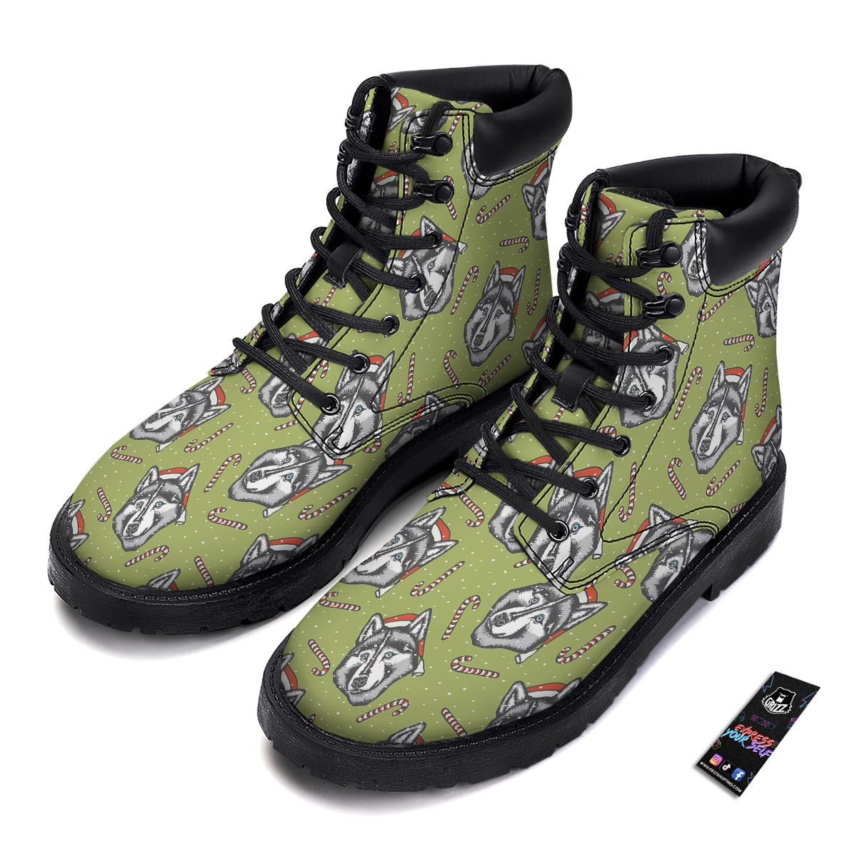 Siberian Husky Santa Print Pattern Boots-grizzshop