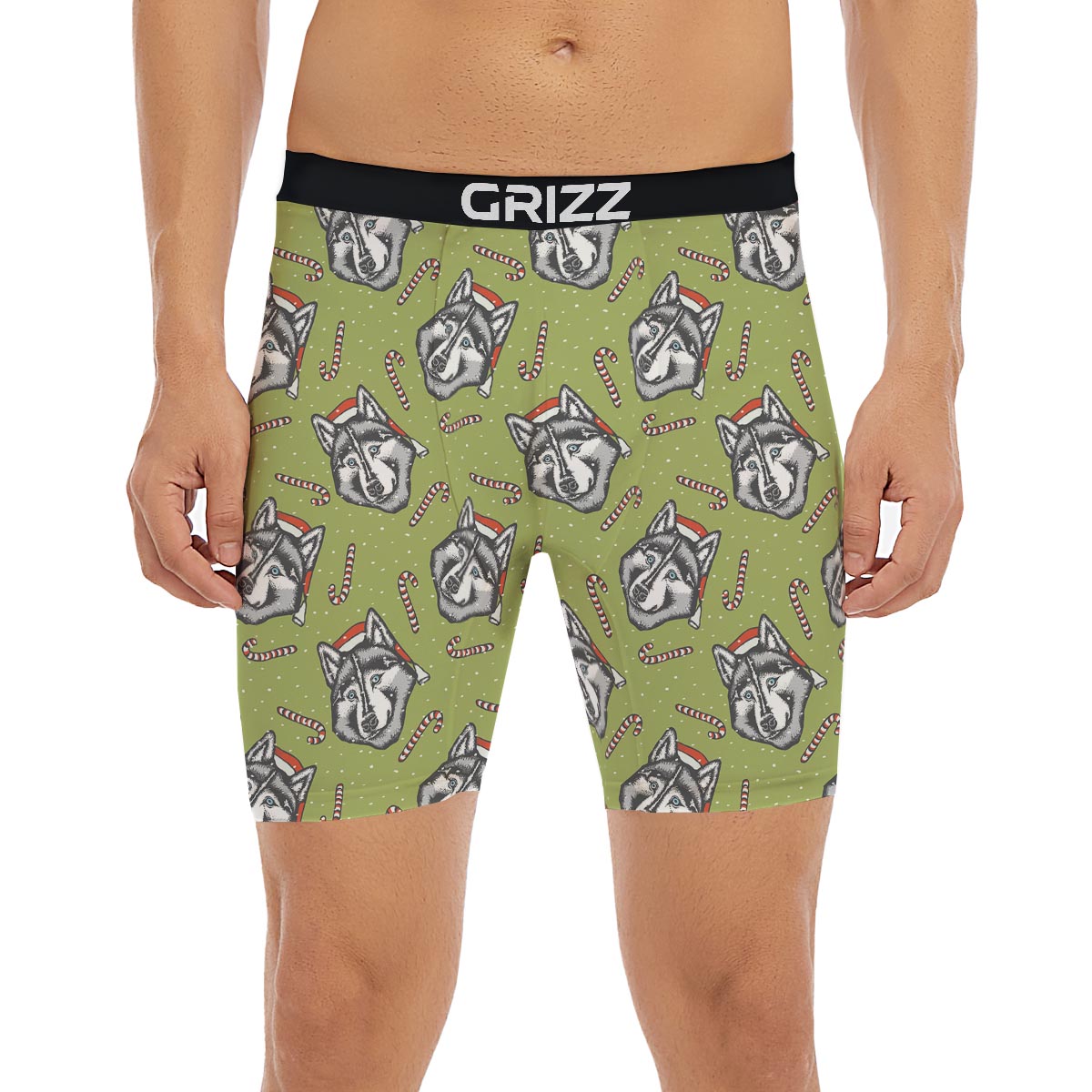 Siberian Husky Santa Print Pattern Boxer Briefs-grizzshop