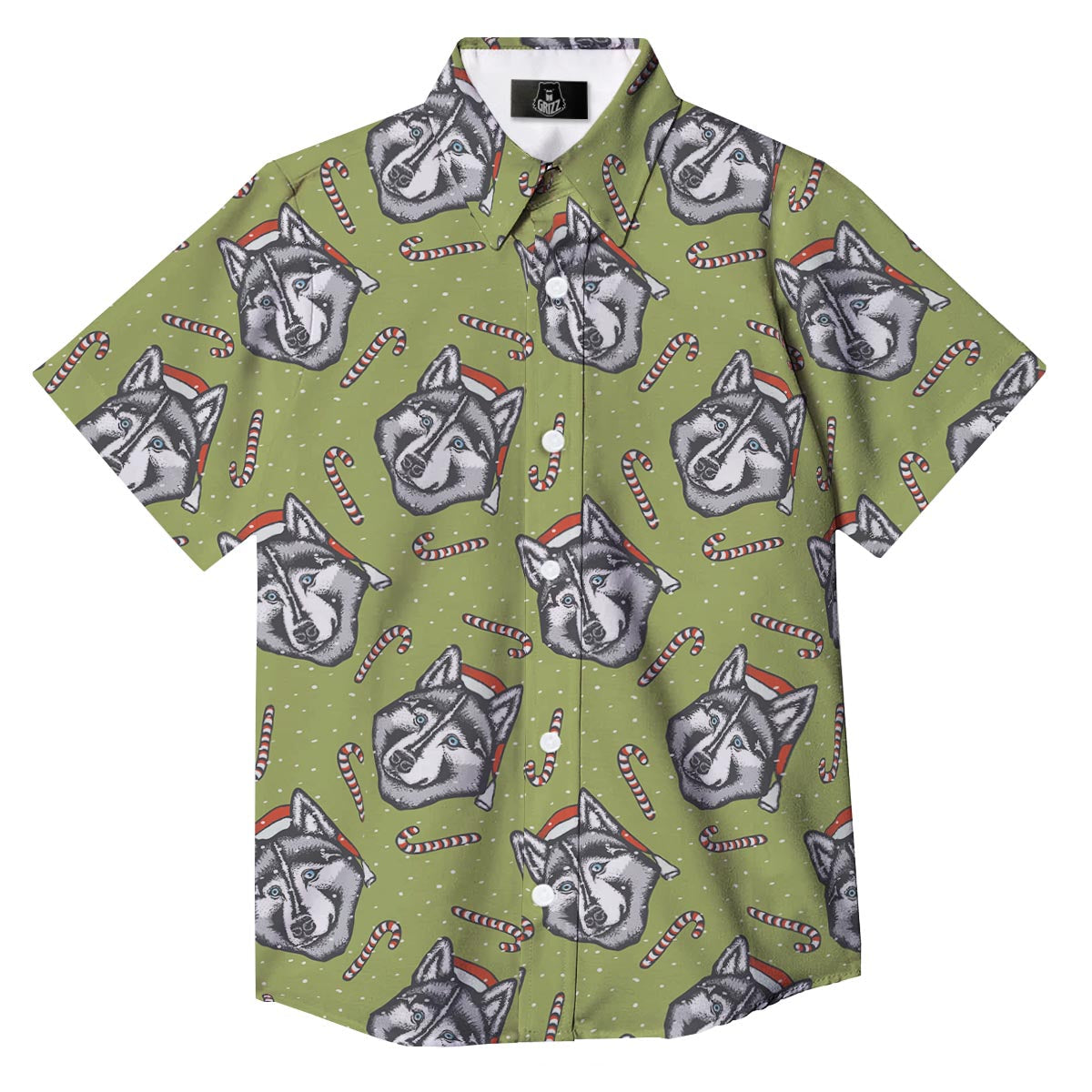 Siberian Husky Santa Print Pattern Button Up Shirt-grizzshop