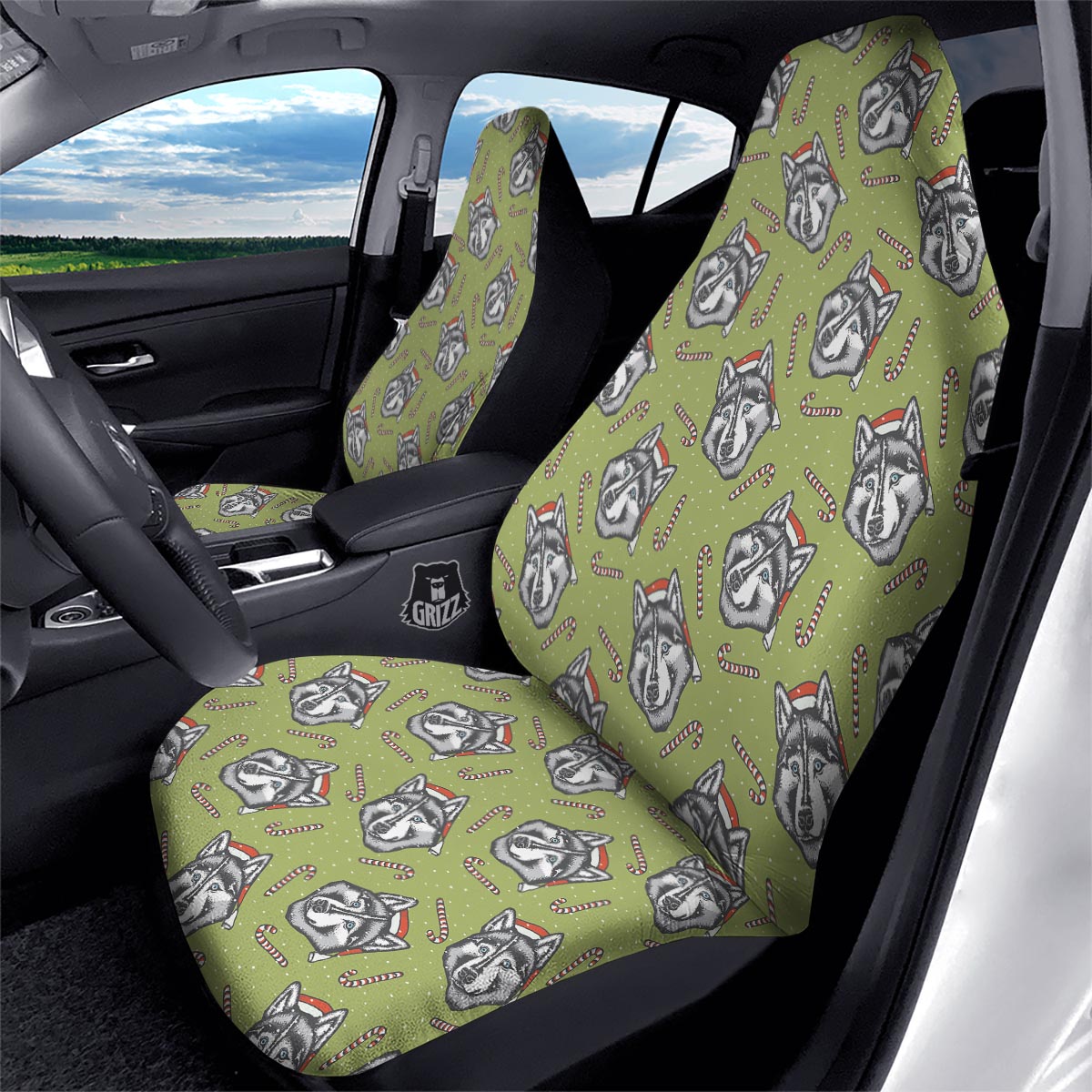 Siberian Husky Santa Print Pattern Car Seat Covers-grizzshop