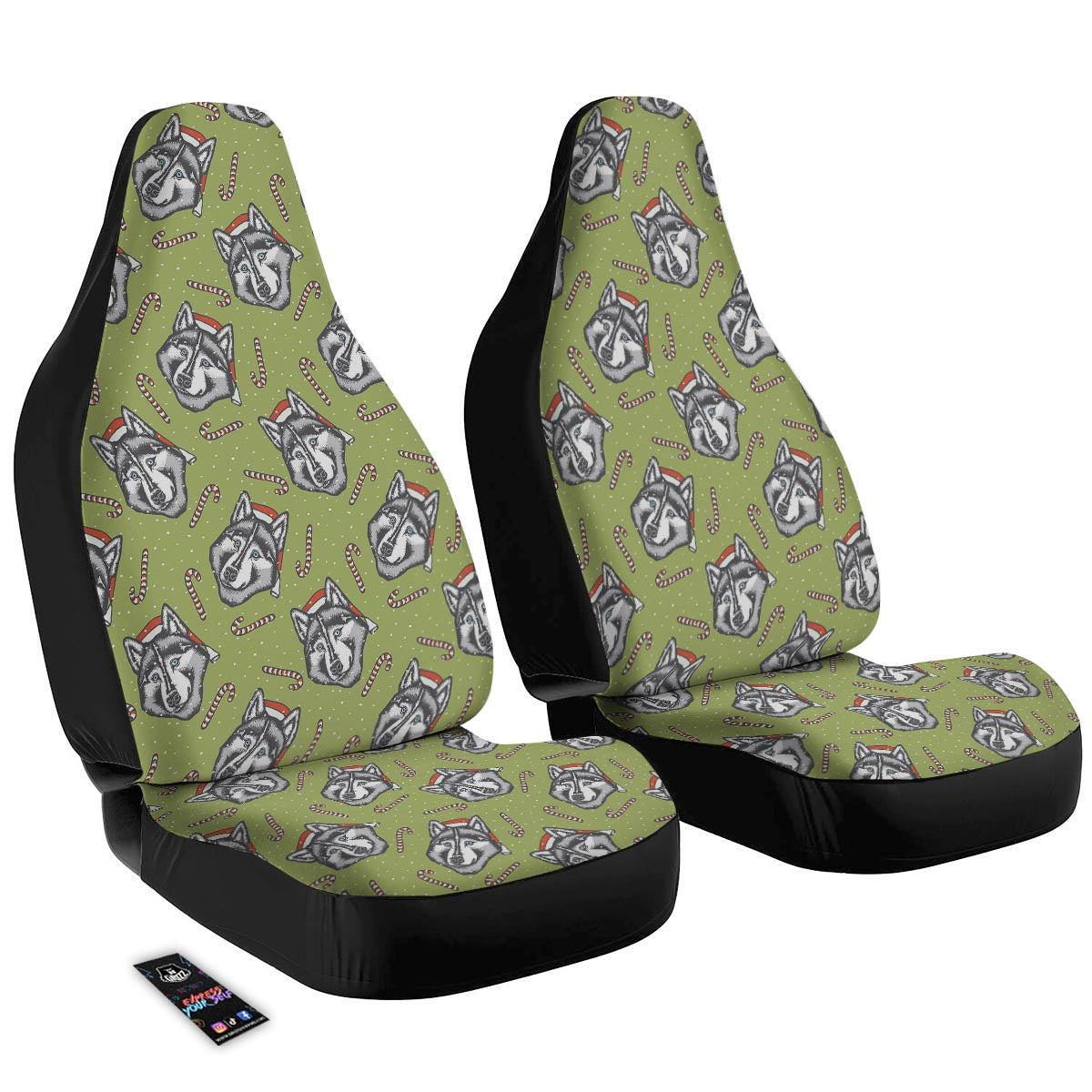 Siberian Husky Santa Print Pattern Car Seat Covers-grizzshop