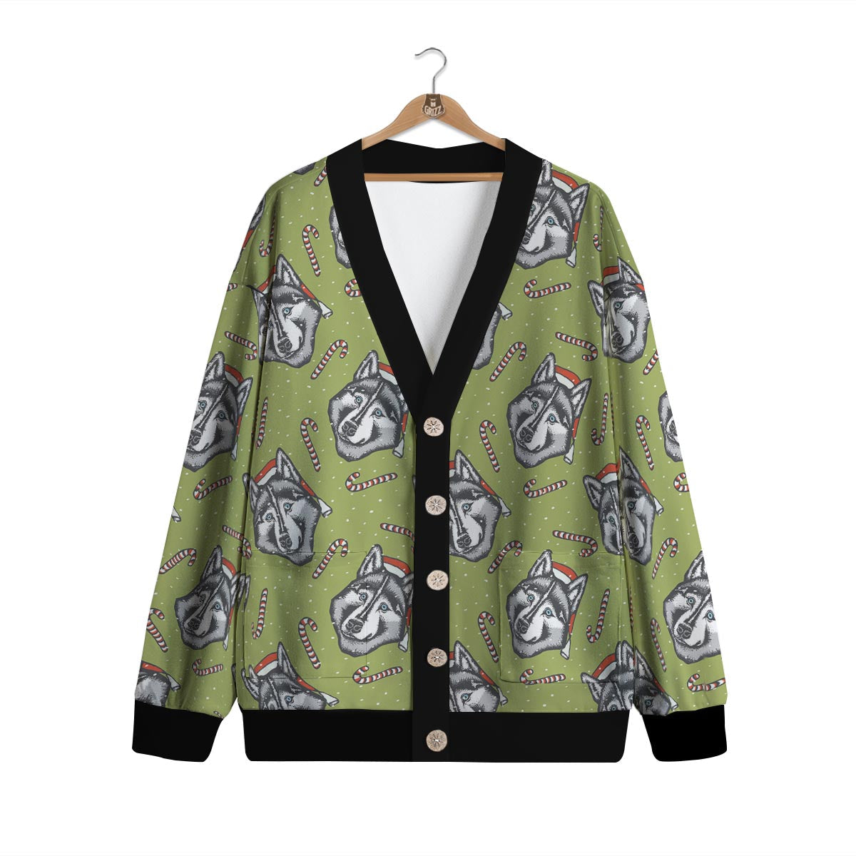 Siberian Husky Santa Print Pattern Cardigan-grizzshop