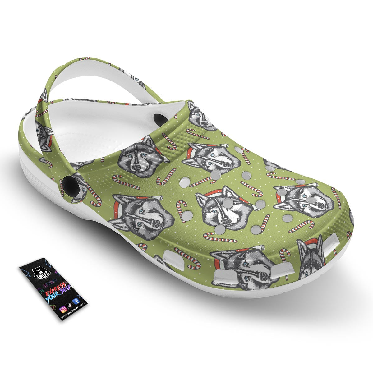 Siberian Husky Santa Print Pattern Clog-grizzshop