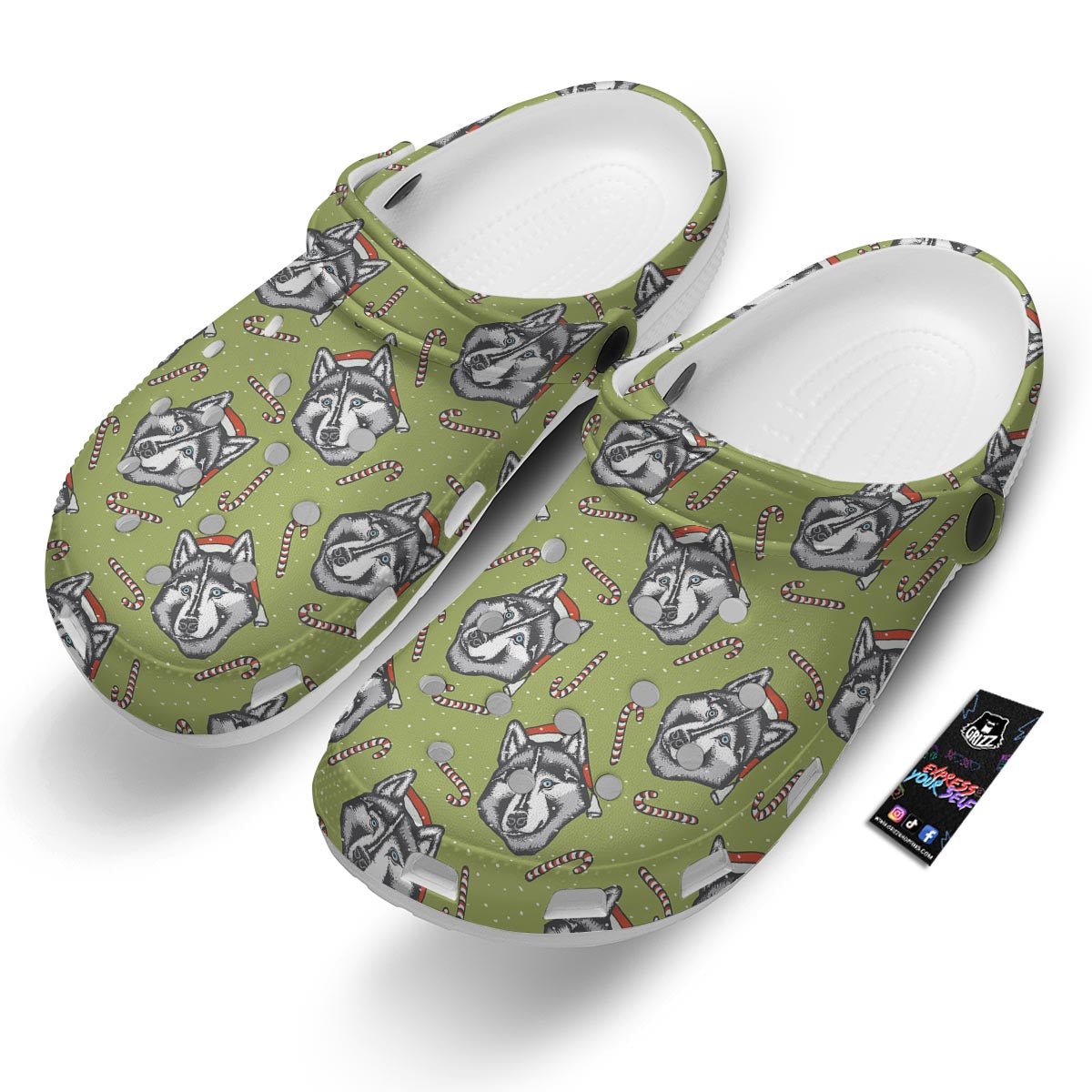 Siberian Husky Santa Print Pattern Clog-grizzshop