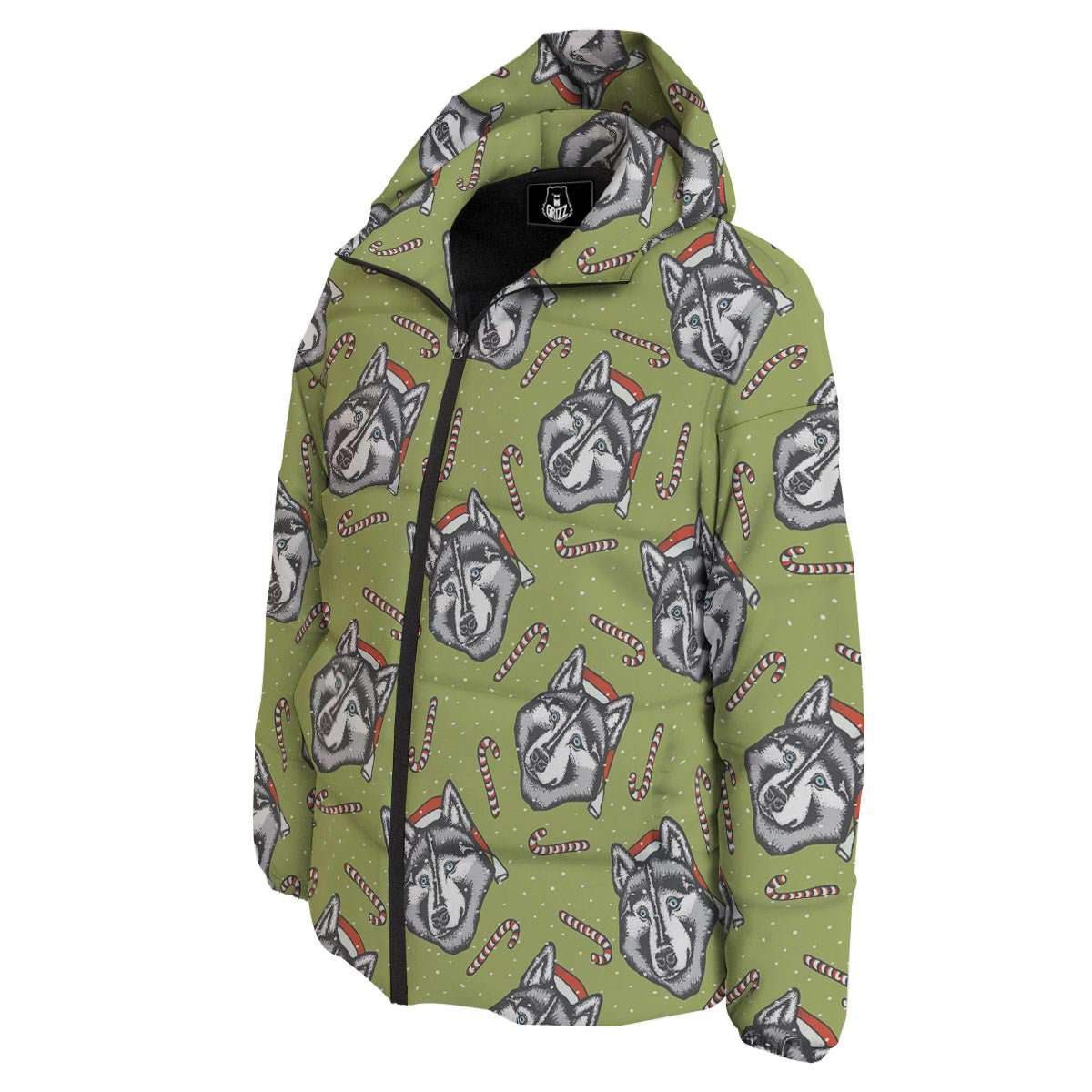 Siberian Husky Santa Print Pattern Down Jacket-grizzshop