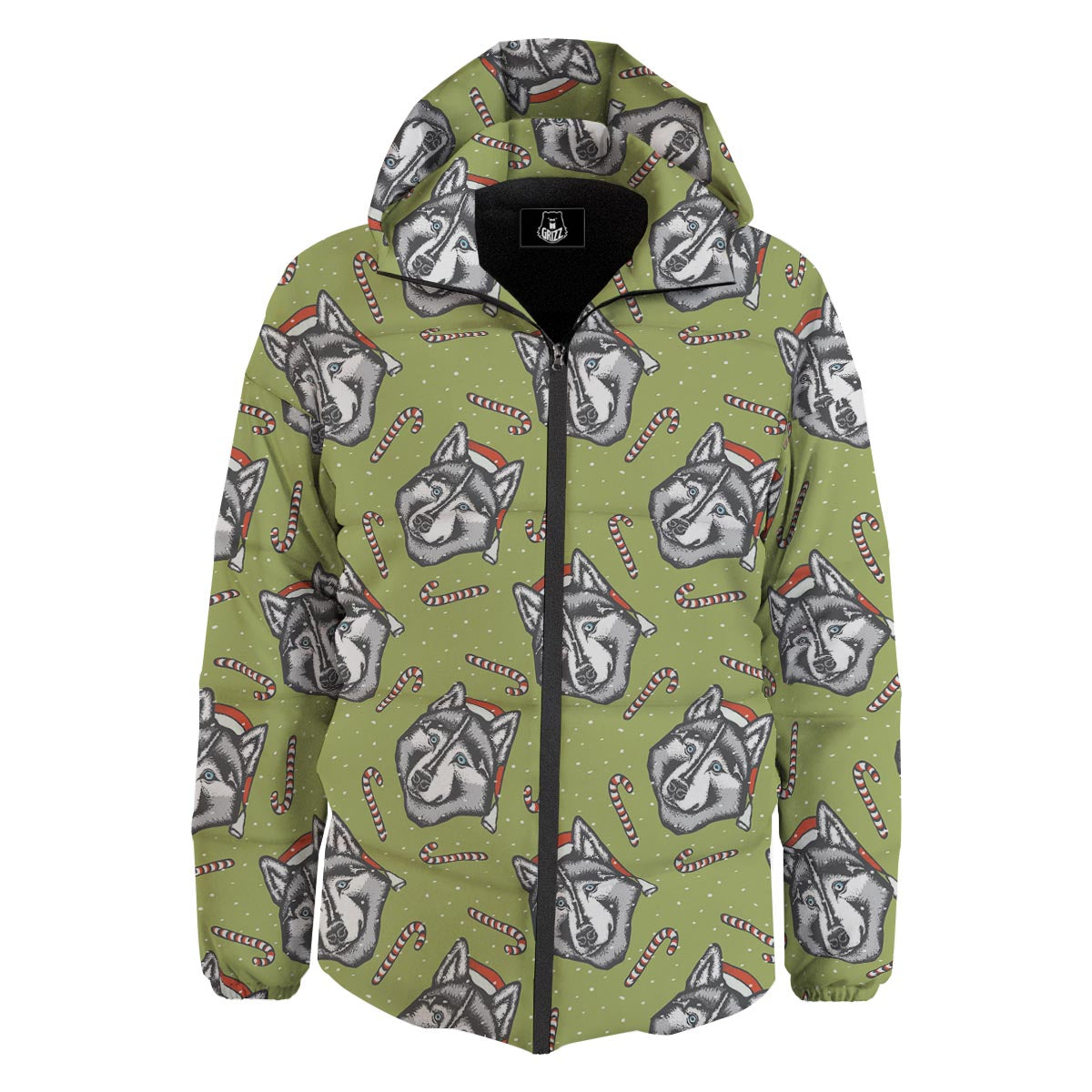 Siberian Husky Santa Print Pattern Down Jacket-grizzshop