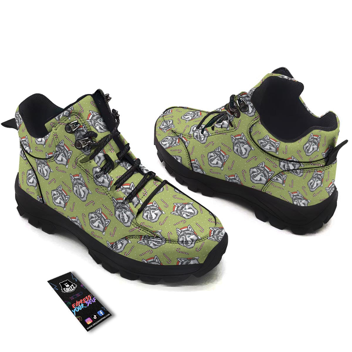 Siberian Husky Santa Print Pattern Hiking Shoes-grizzshop