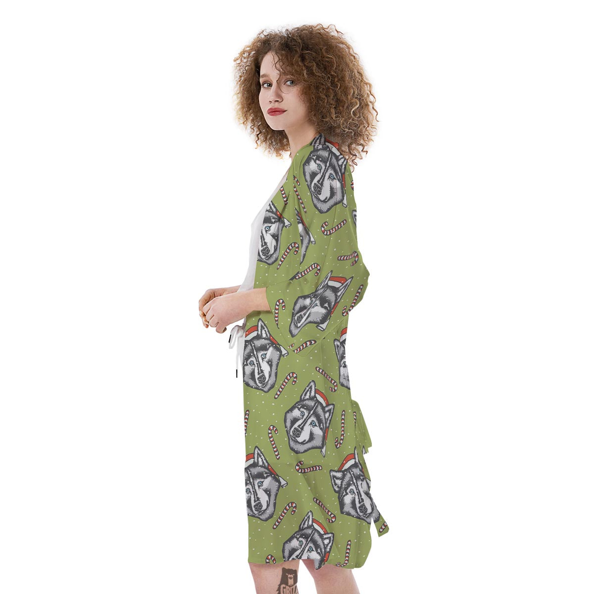 Siberian Husky Santa Print Pattern Kimono-grizzshop