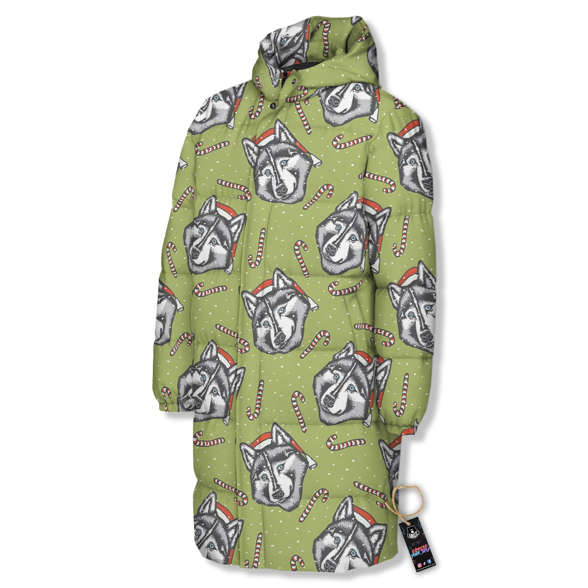 Siberian Husky Santa Print Pattern Long Down Jacket-grizzshop