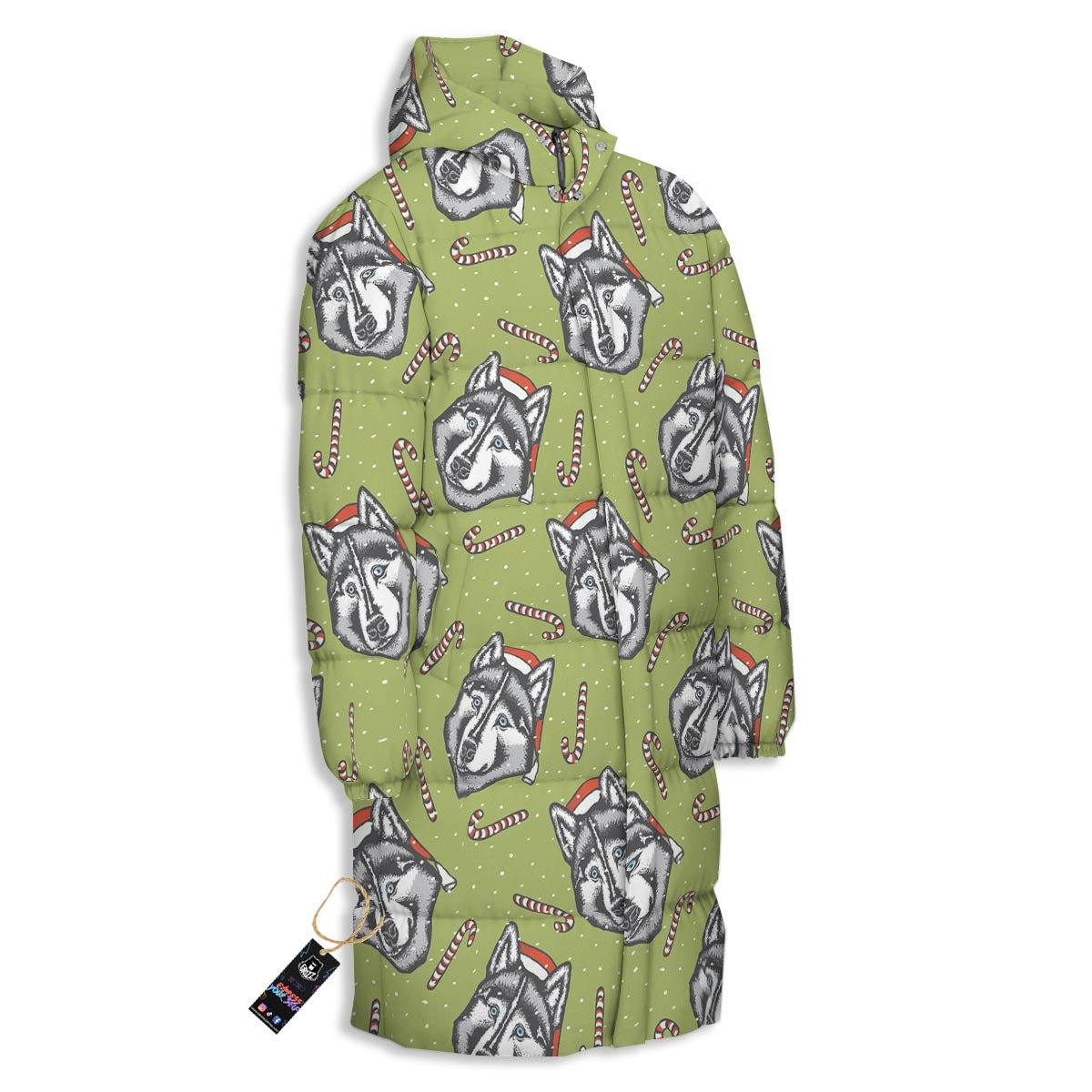 Siberian Husky Santa Print Pattern Long Down Jacket-grizzshop
