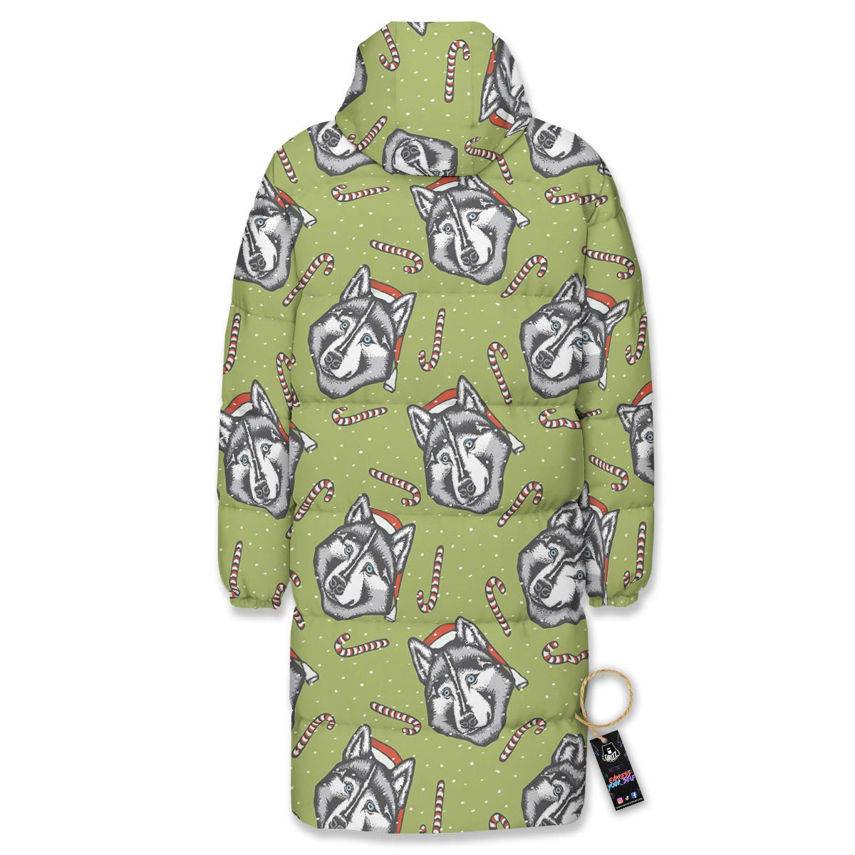 Siberian Husky Santa Print Pattern Long Down Jacket-grizzshop