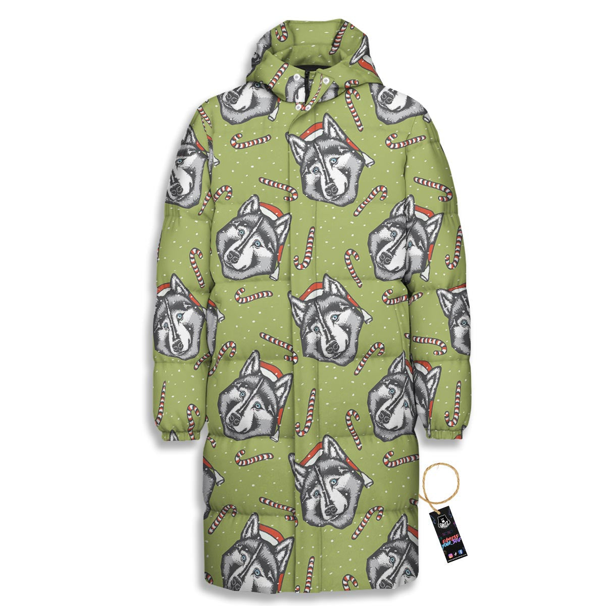 Siberian Husky Santa Print Pattern Long Down Jacket-grizzshop