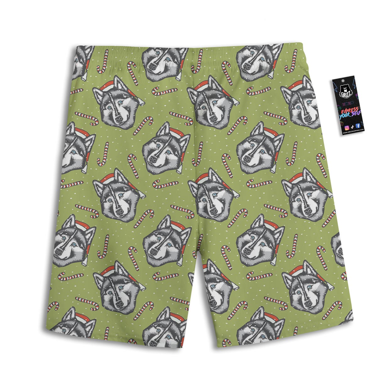 Siberian Husky Santa Print Pattern Men's Athletic Shorts