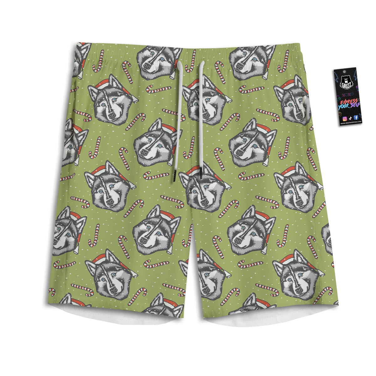 Siberian Husky Santa Print Pattern Men's Athletic Shorts
