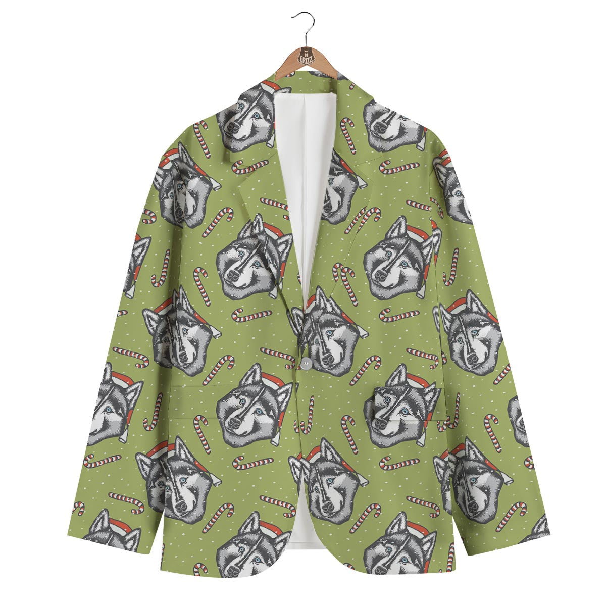 Siberian Husky Santa Print Pattern Men's Blazer-grizzshop
