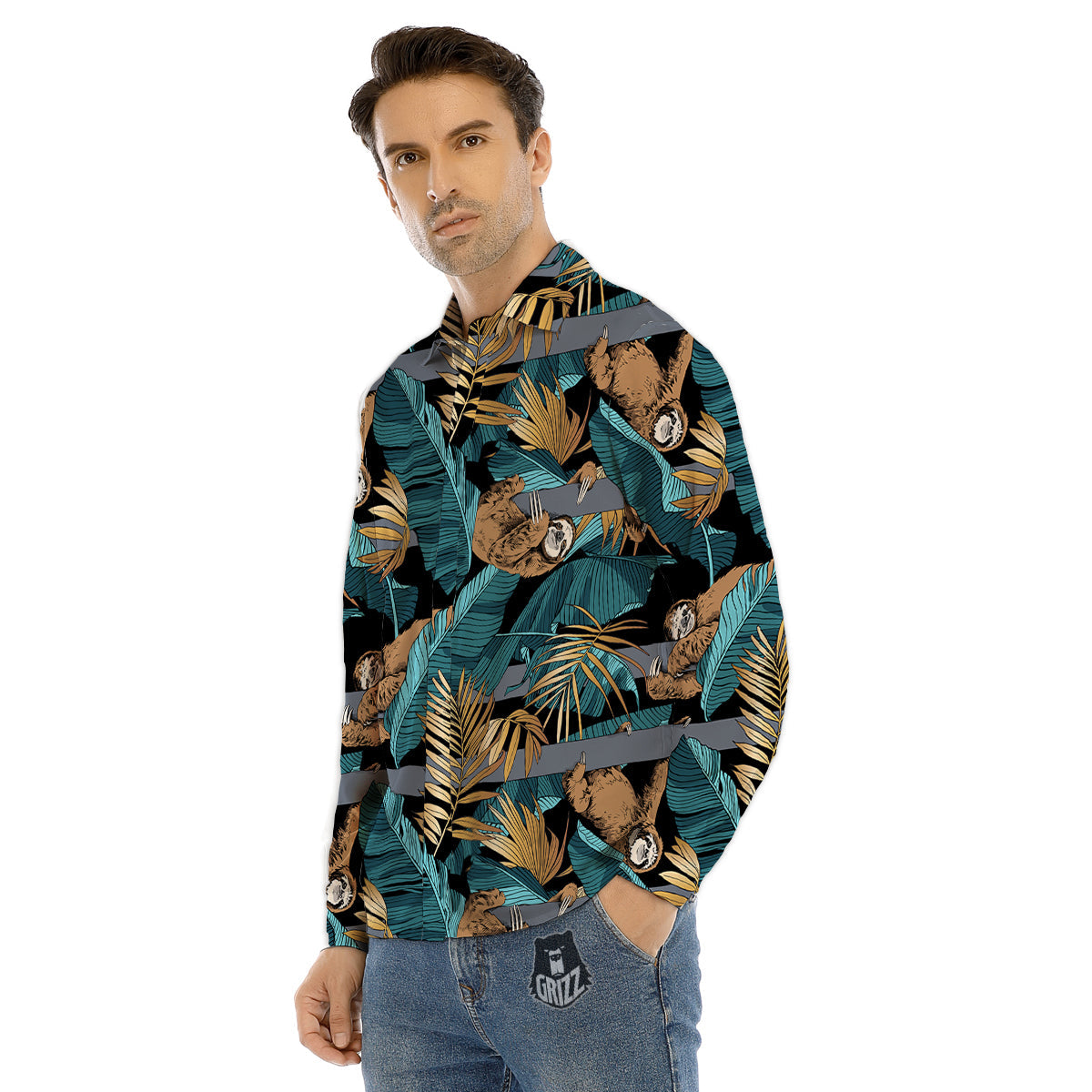 Siberian Husky Santa Print Pattern Men's Dress Shirts-grizzshop