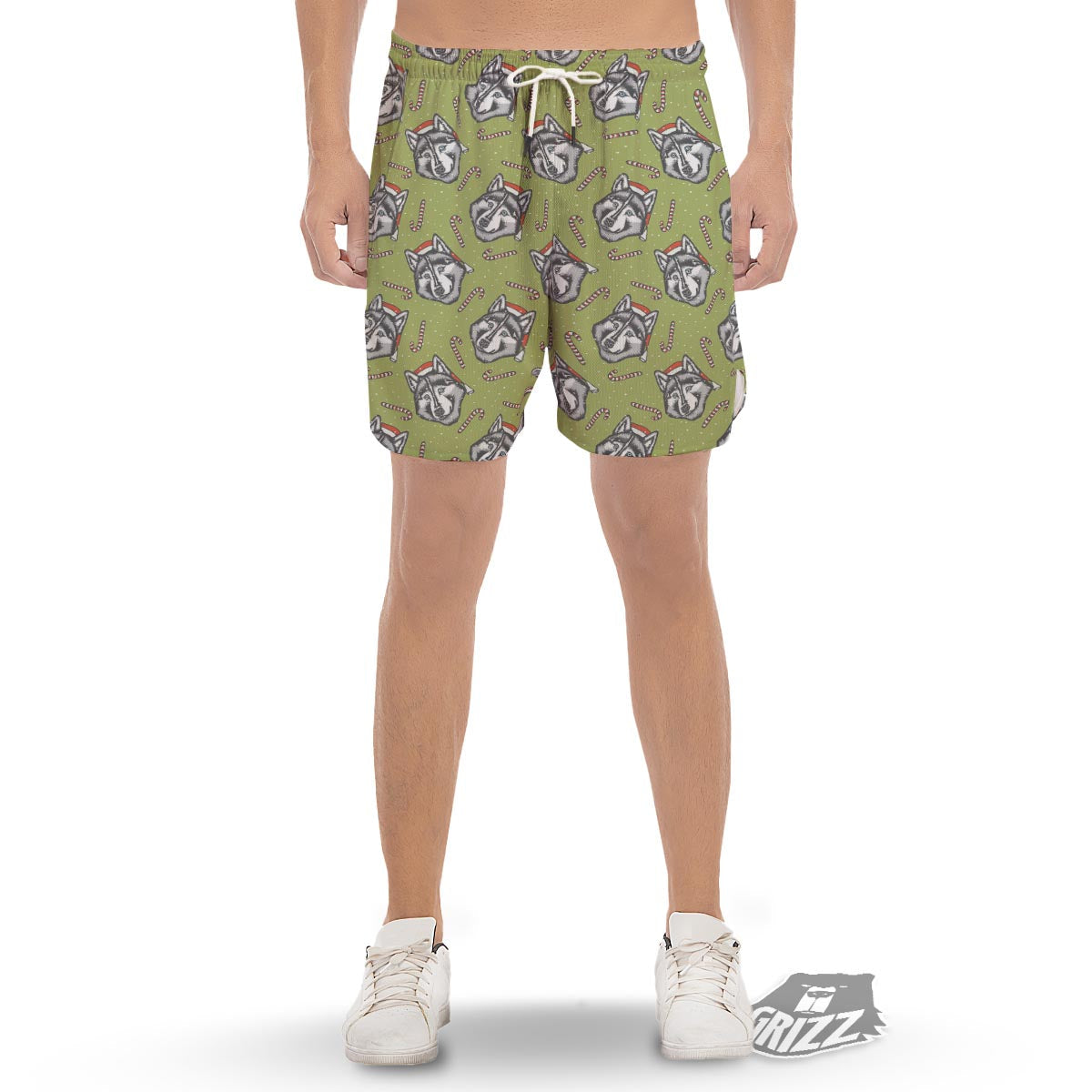Siberian Husky Santa Print Pattern Men's Gym Shorts-grizzshop