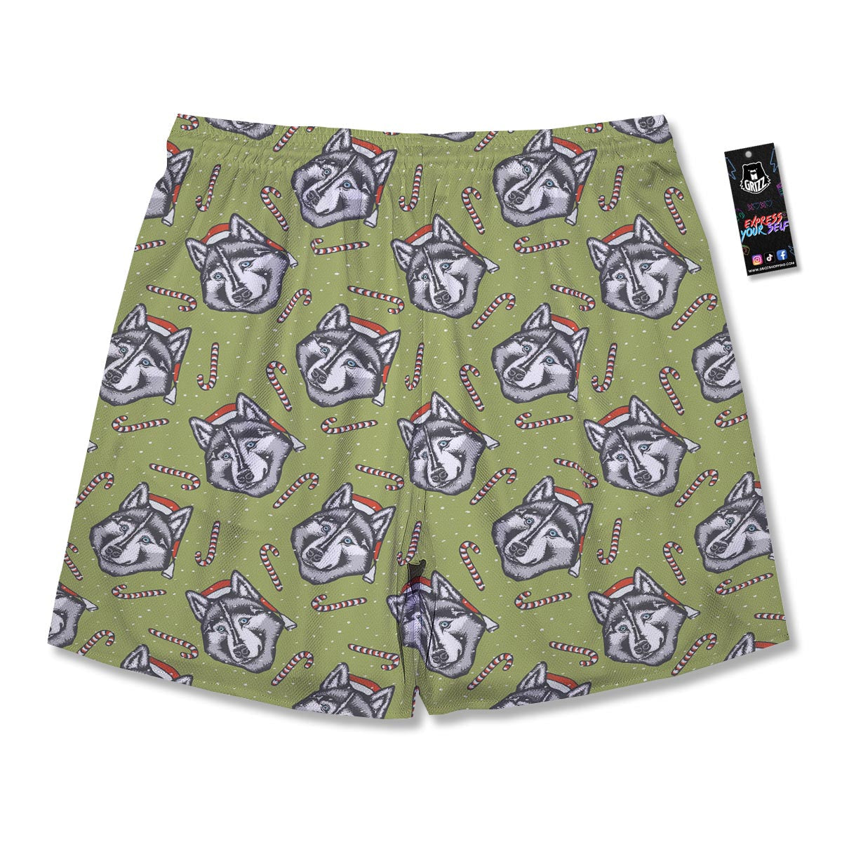 Siberian Husky Santa Print Pattern Men's Running Shorts-grizzshop