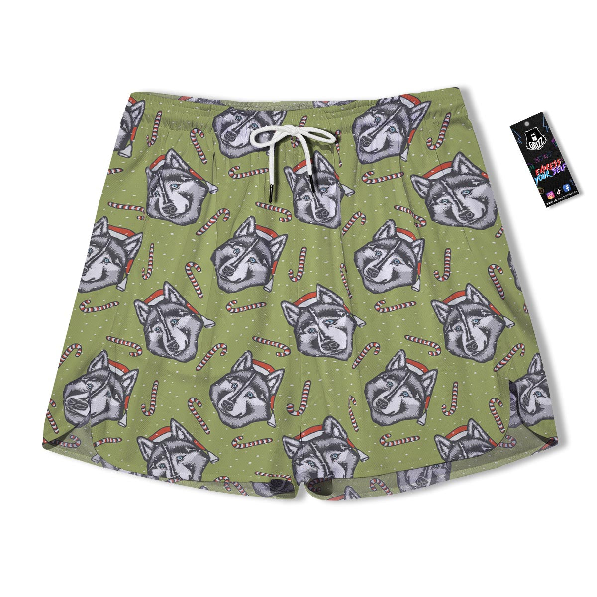 Siberian Husky Santa Print Pattern Men's Running Shorts-grizzshop