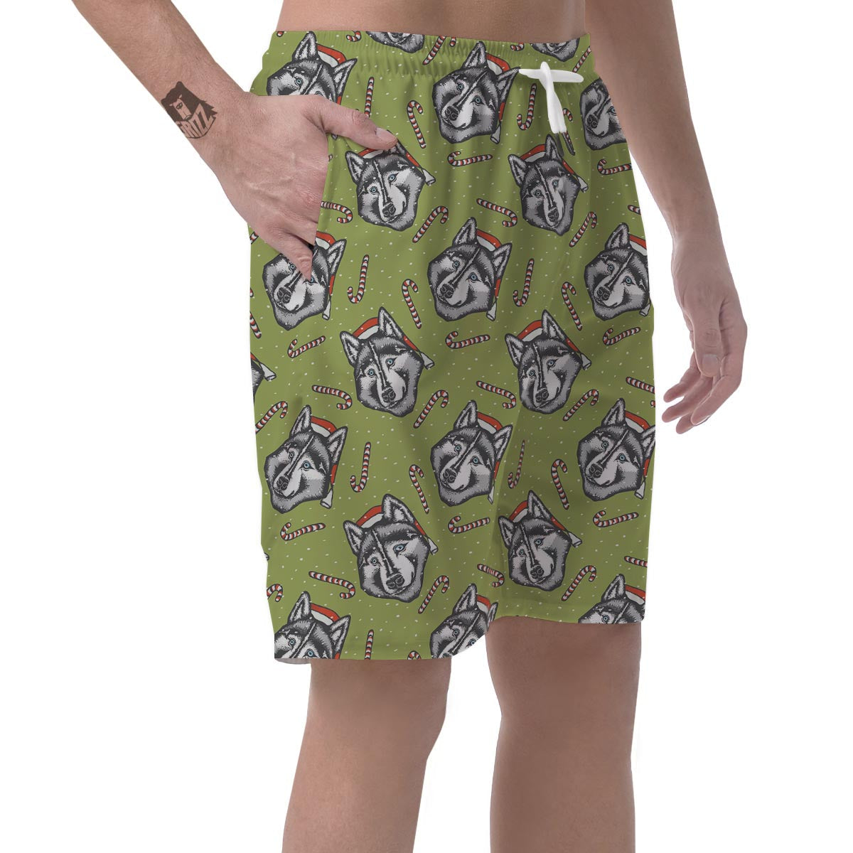 Siberian Husky Santa Print Pattern Men's Shorts-grizzshop
