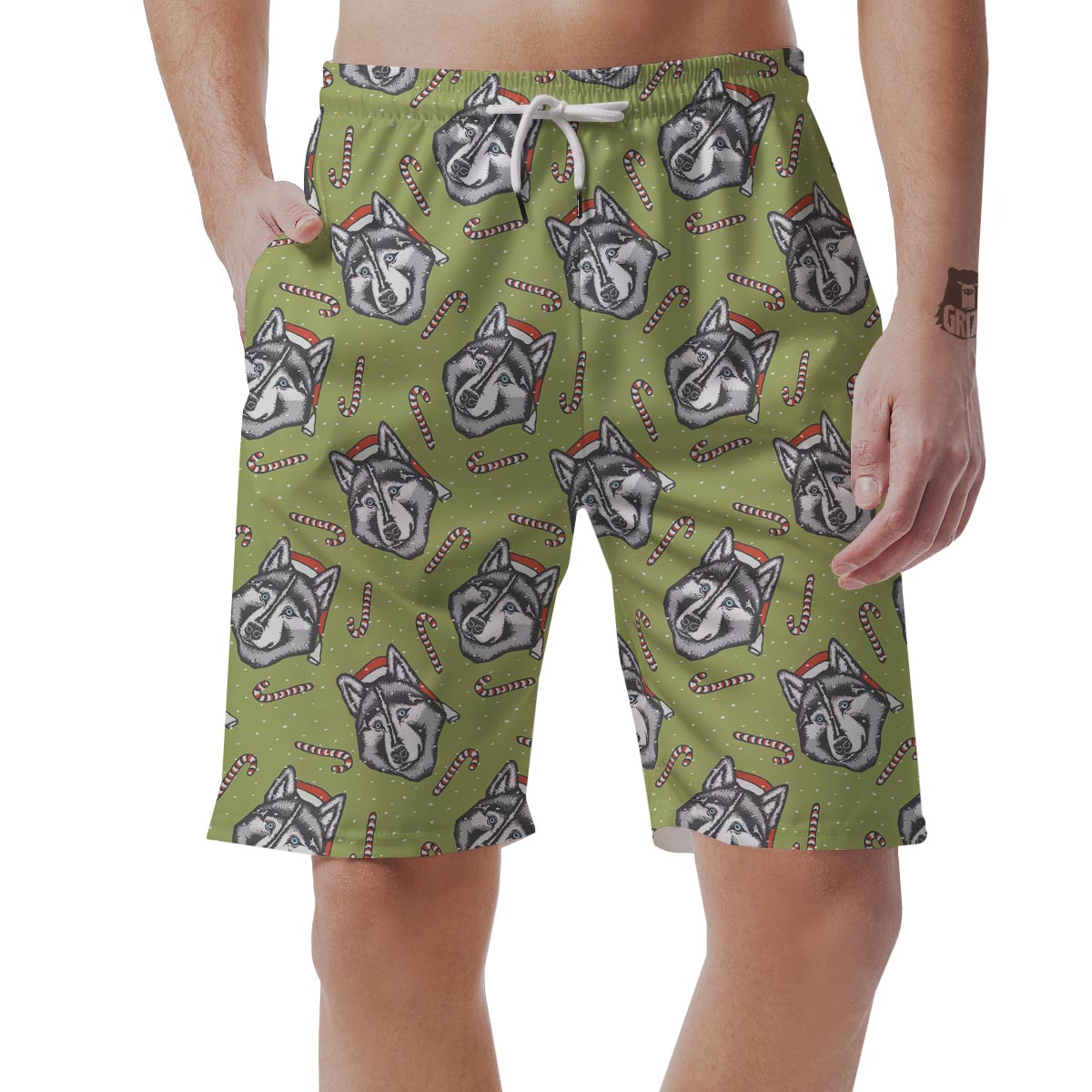 Siberian Husky Santa Print Pattern Men's Shorts-grizzshop