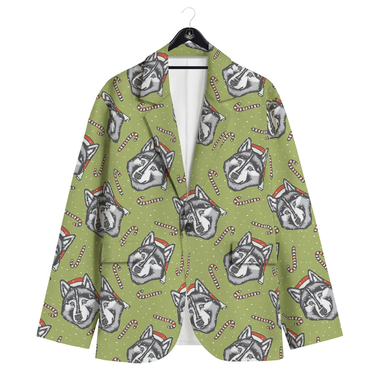 Siberian Husky Santa Print Pattern Men's Sport Coat-grizzshop