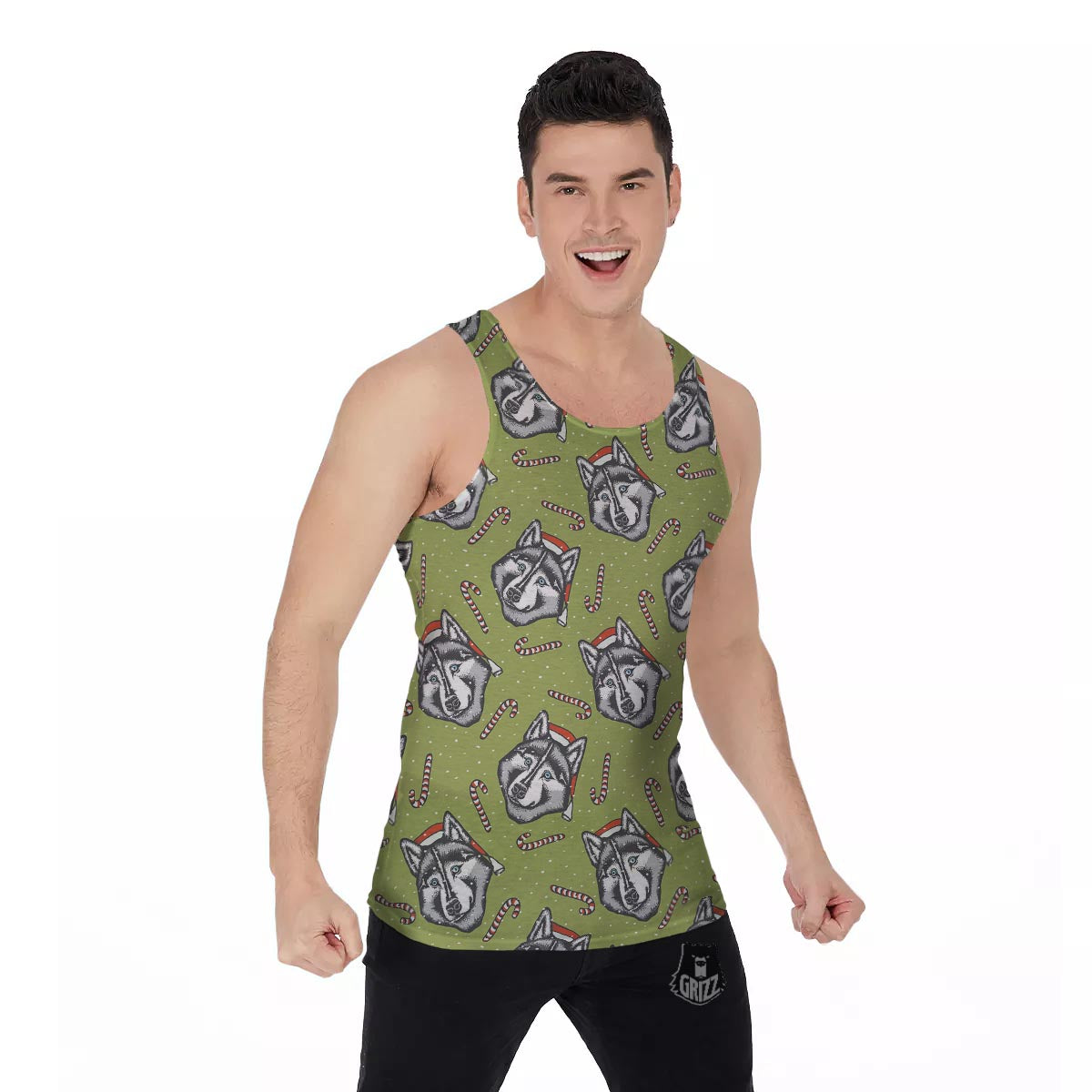 Siberian Husky Santa Print Pattern Men's Tank Top-grizzshop