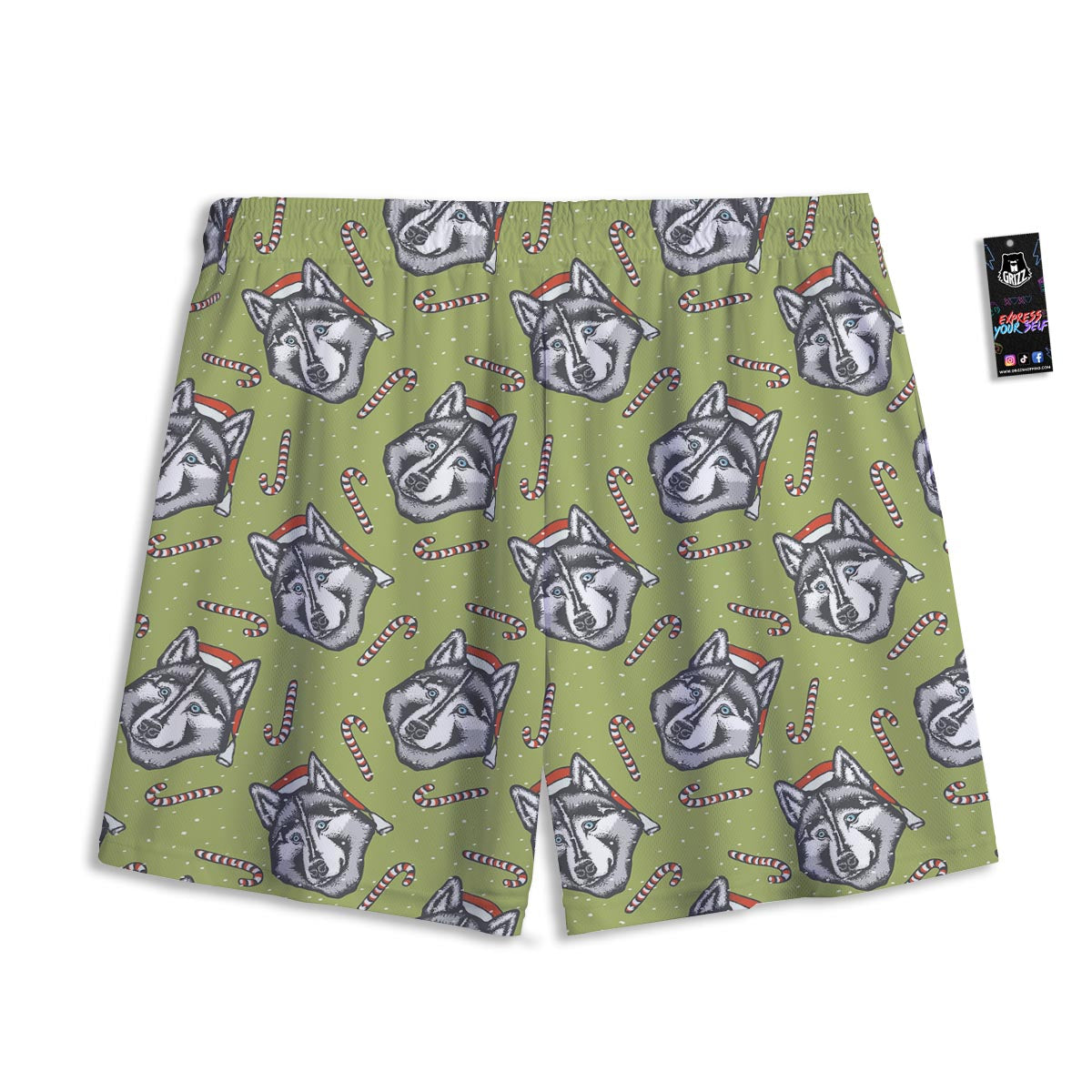 Siberian Husky Santa Print Pattern Mesh Shorts